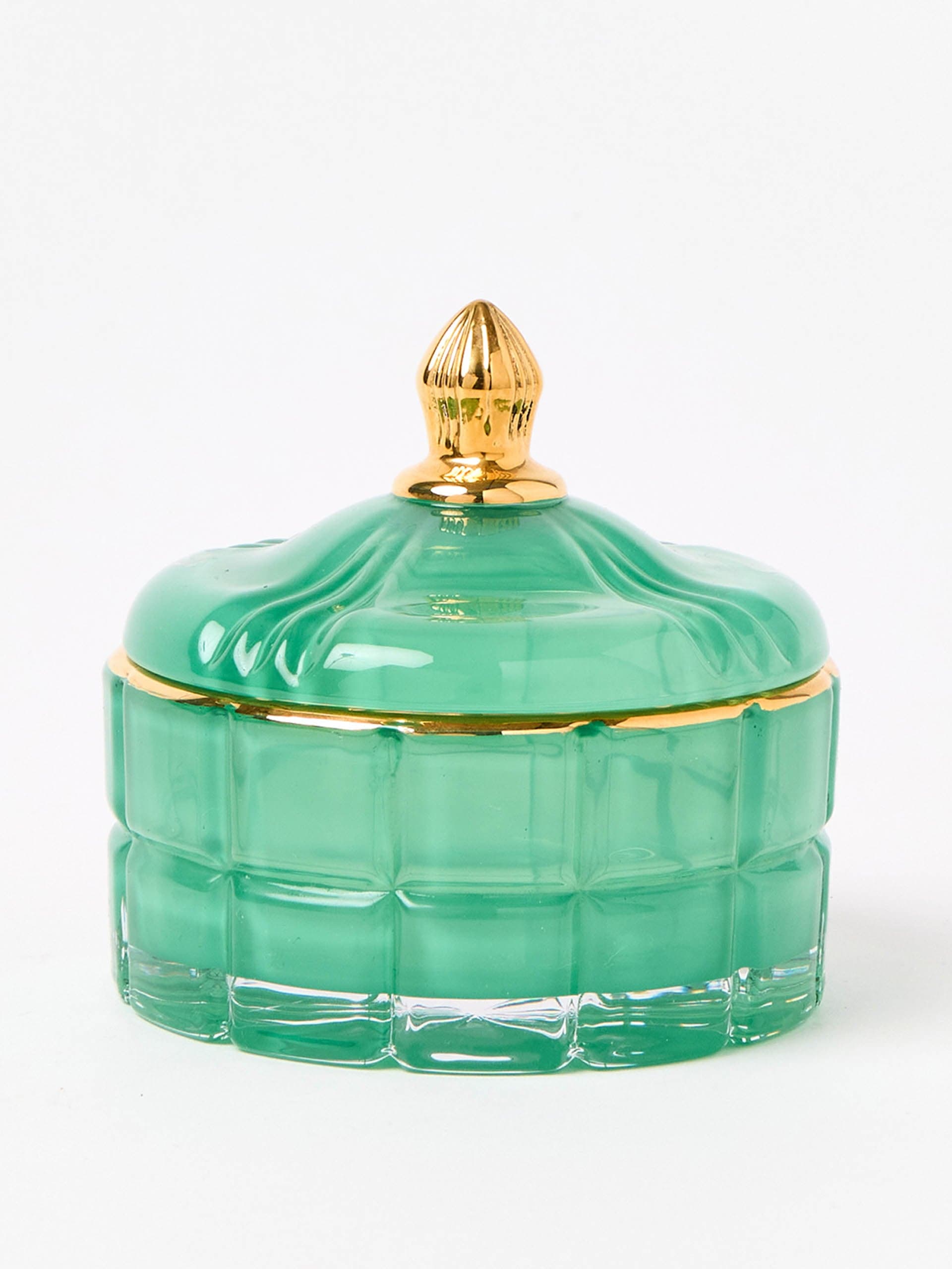 Ola green & gold glass storage pot