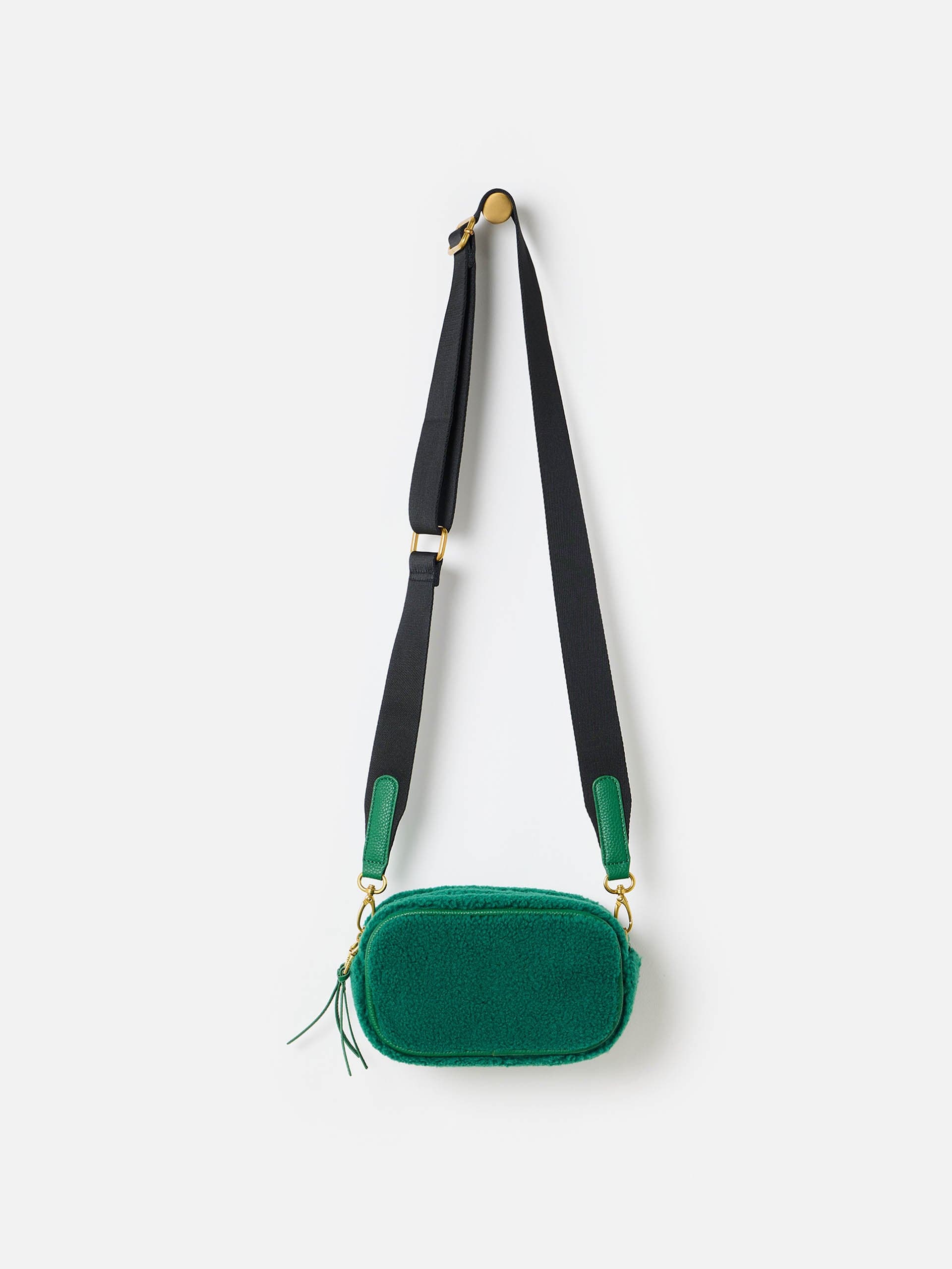 Simen green faux shearling crossbody bag small