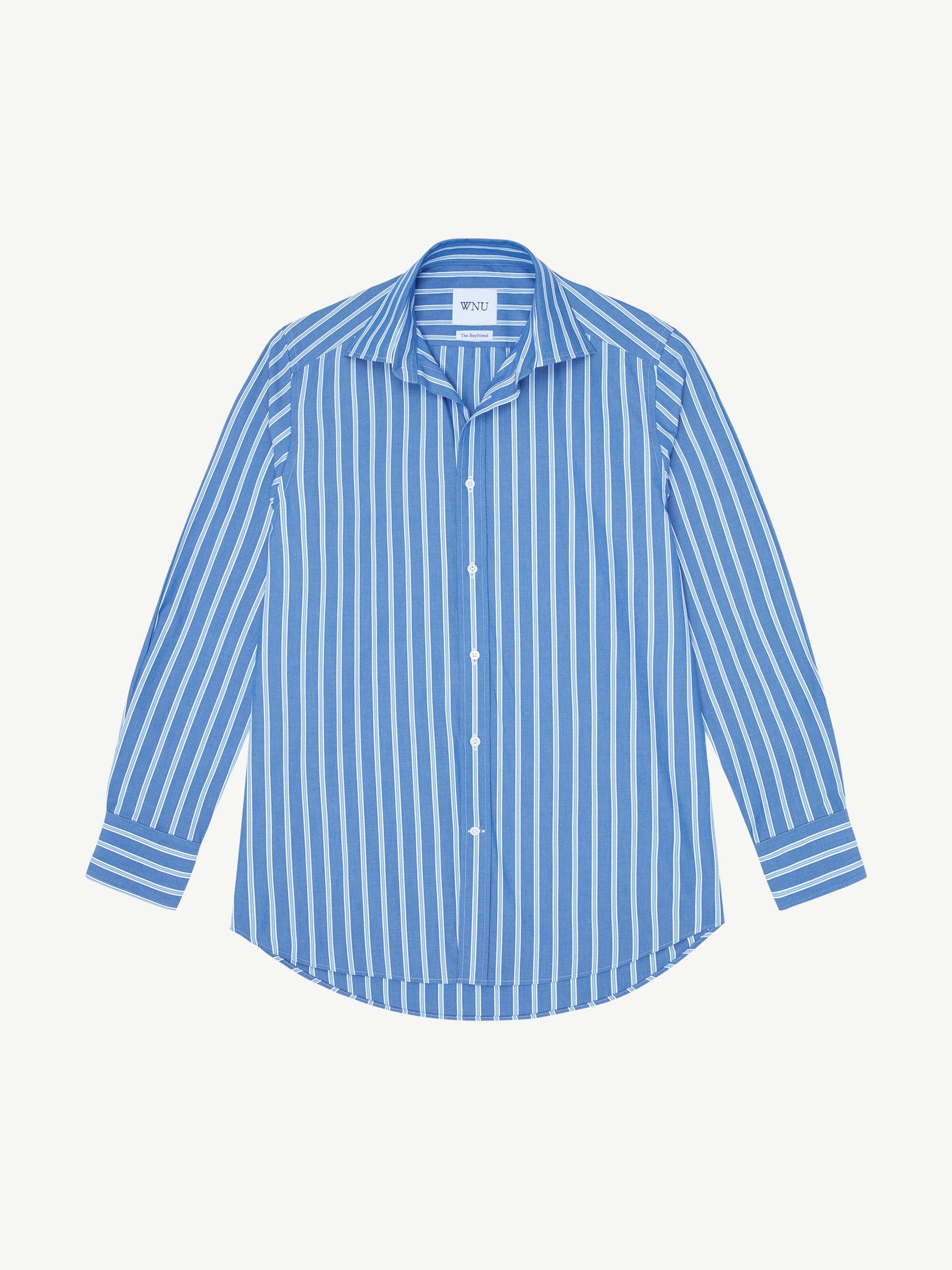 The Boyfriend shirt in blue multi-stripe poplin