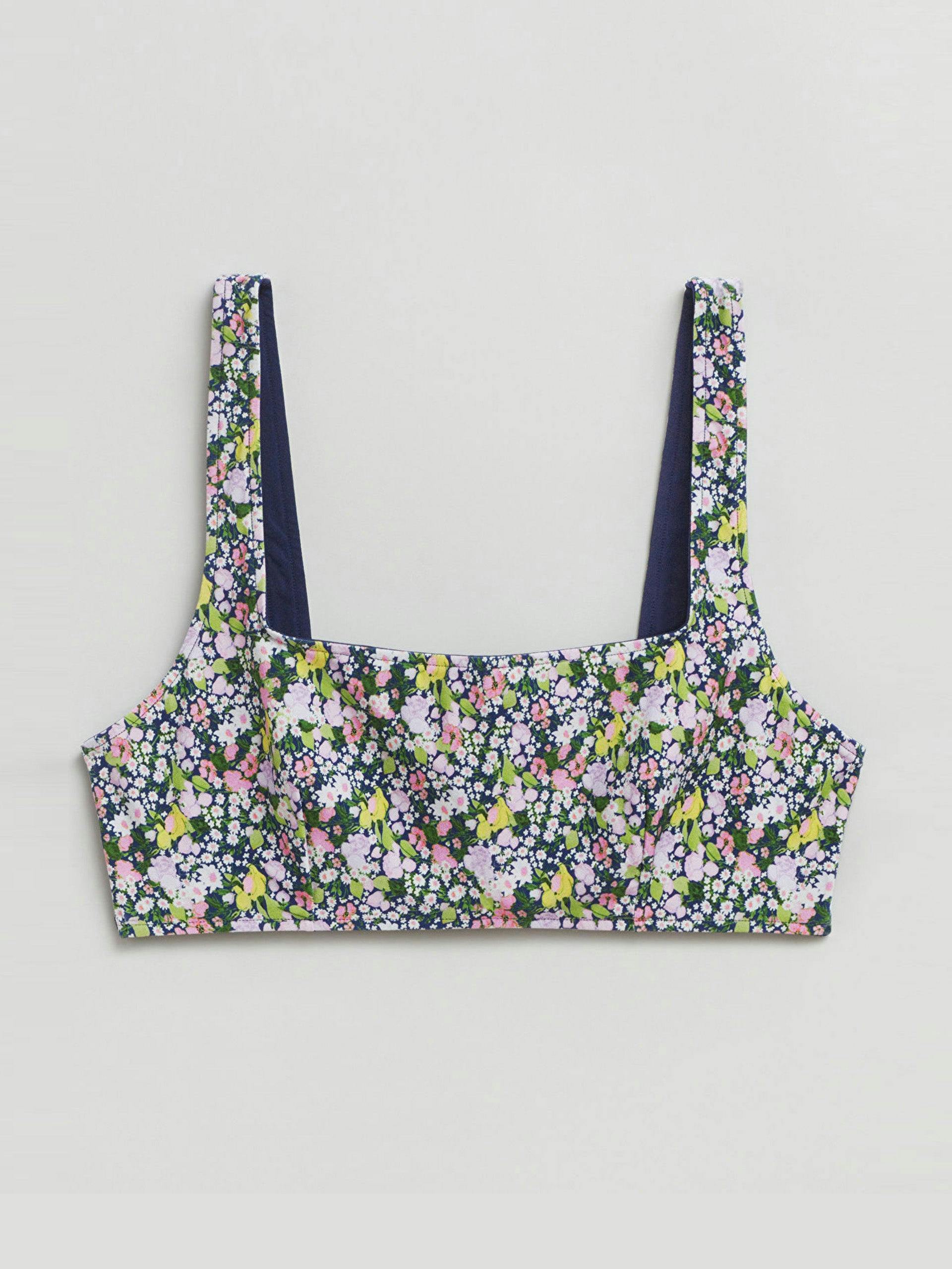 Floral-print reversible bikini top