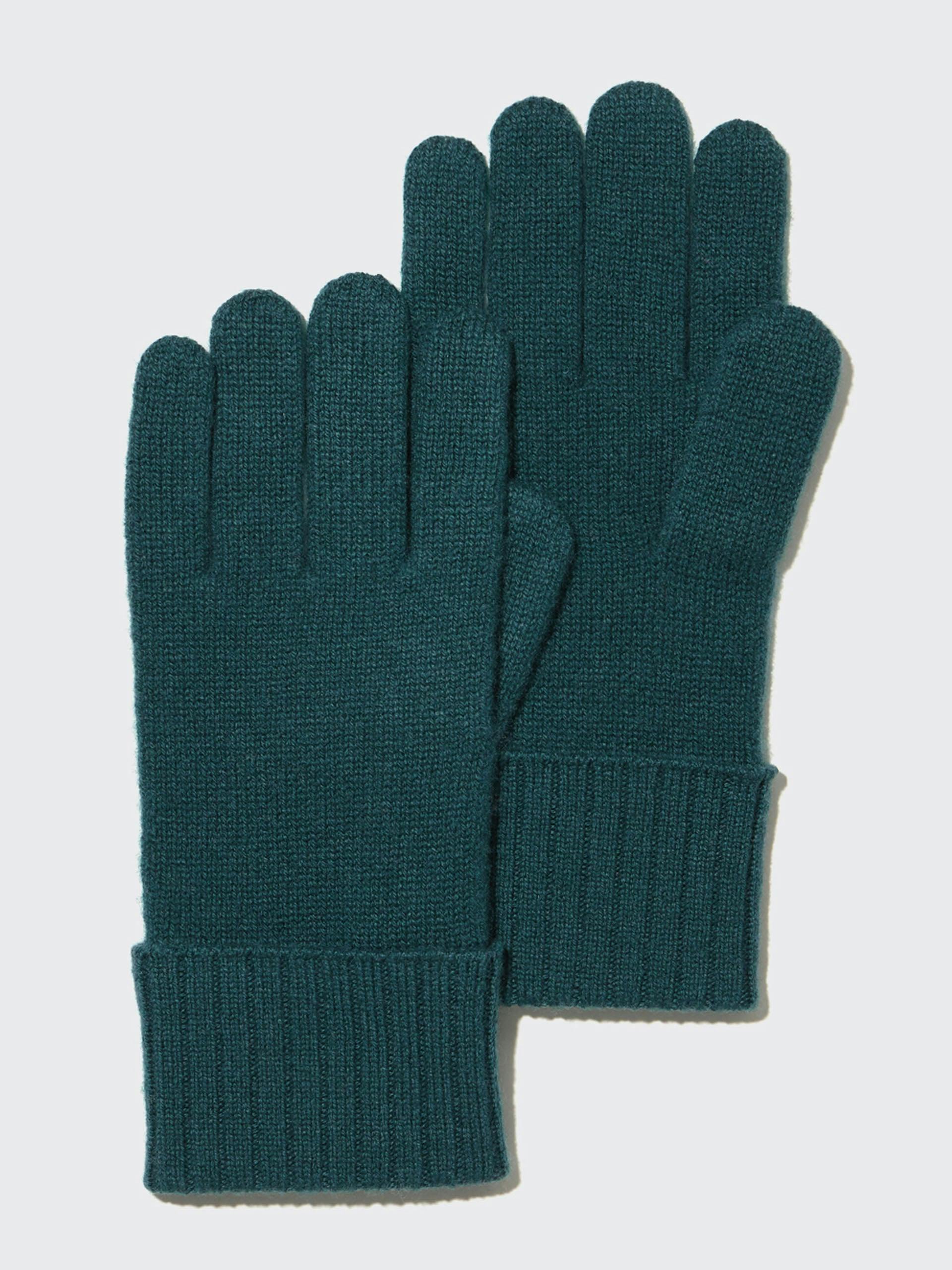 Dark green cashmere knitted gloves