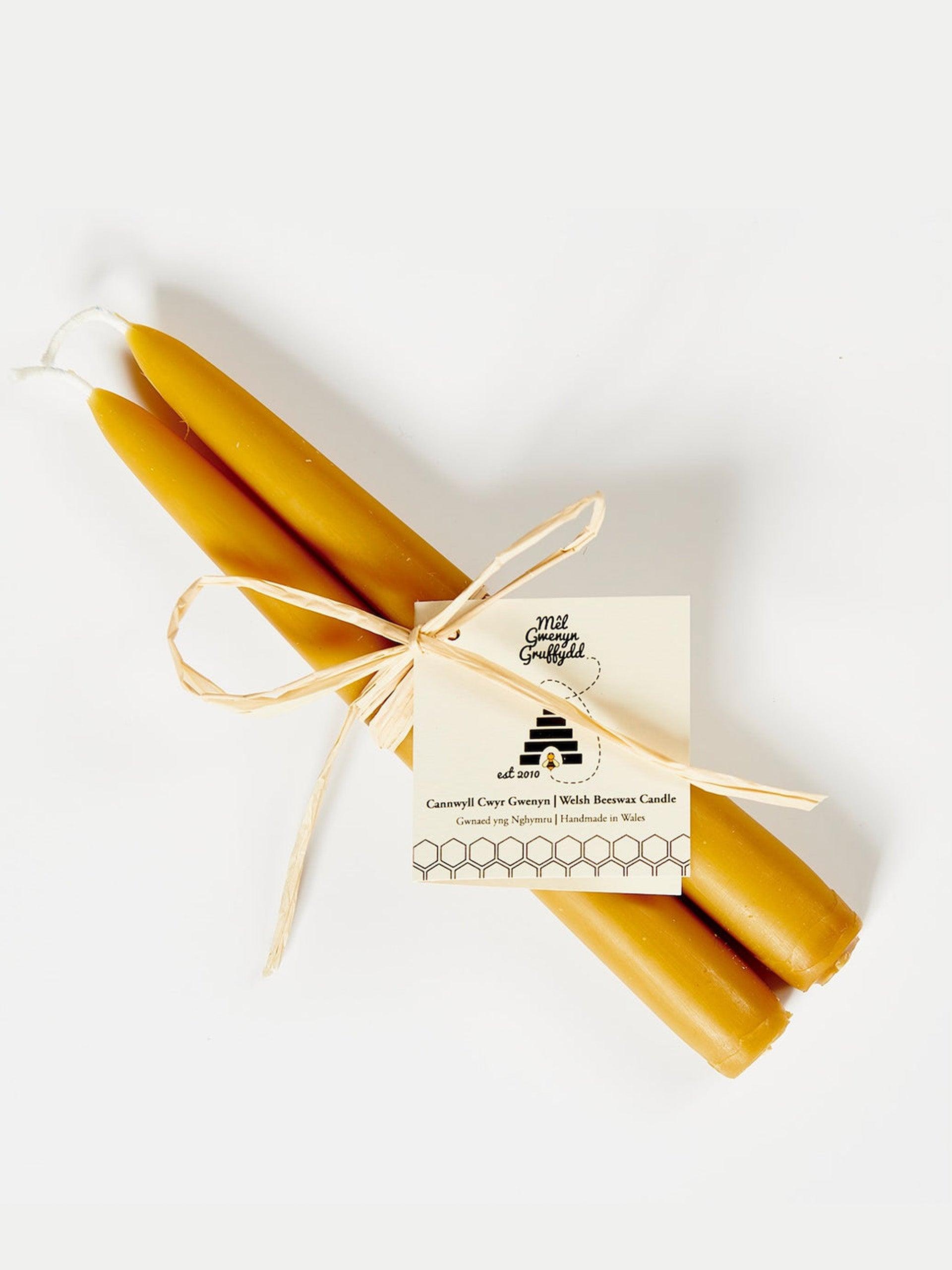 Welsh pure beeswax tapered candles (set of 2)