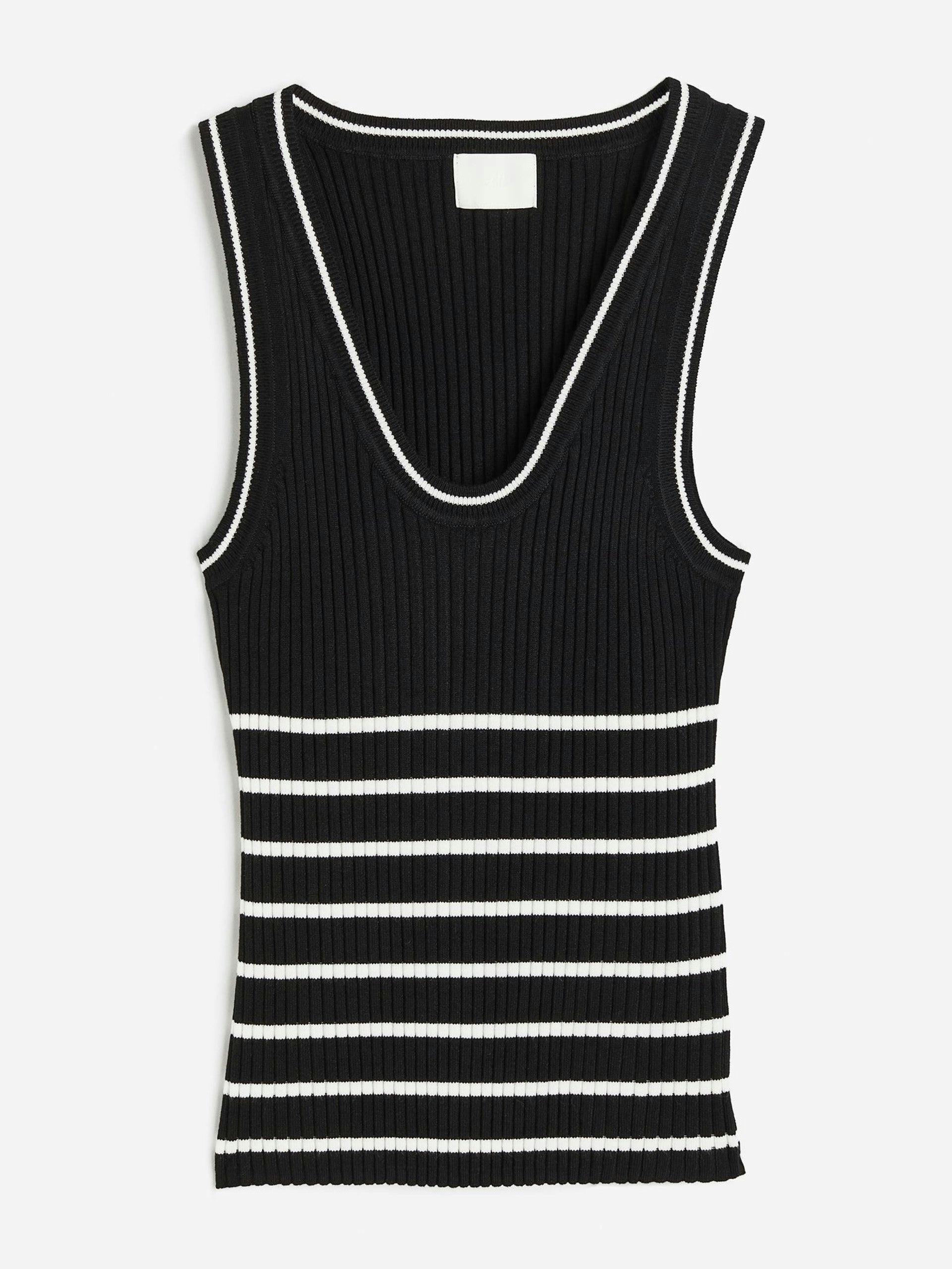 Black and white rib knitted vest top