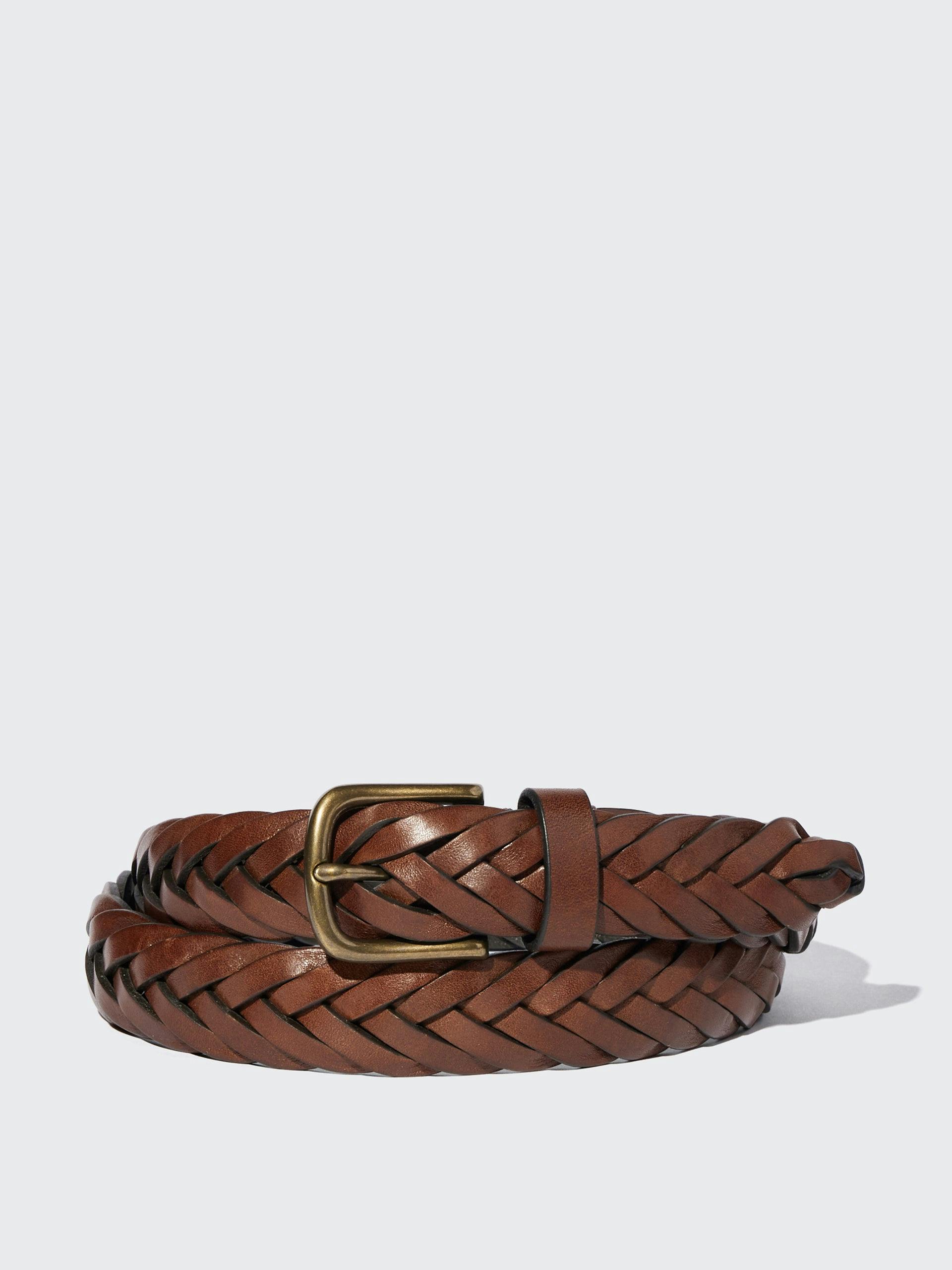 Brown leather wide mesh belt