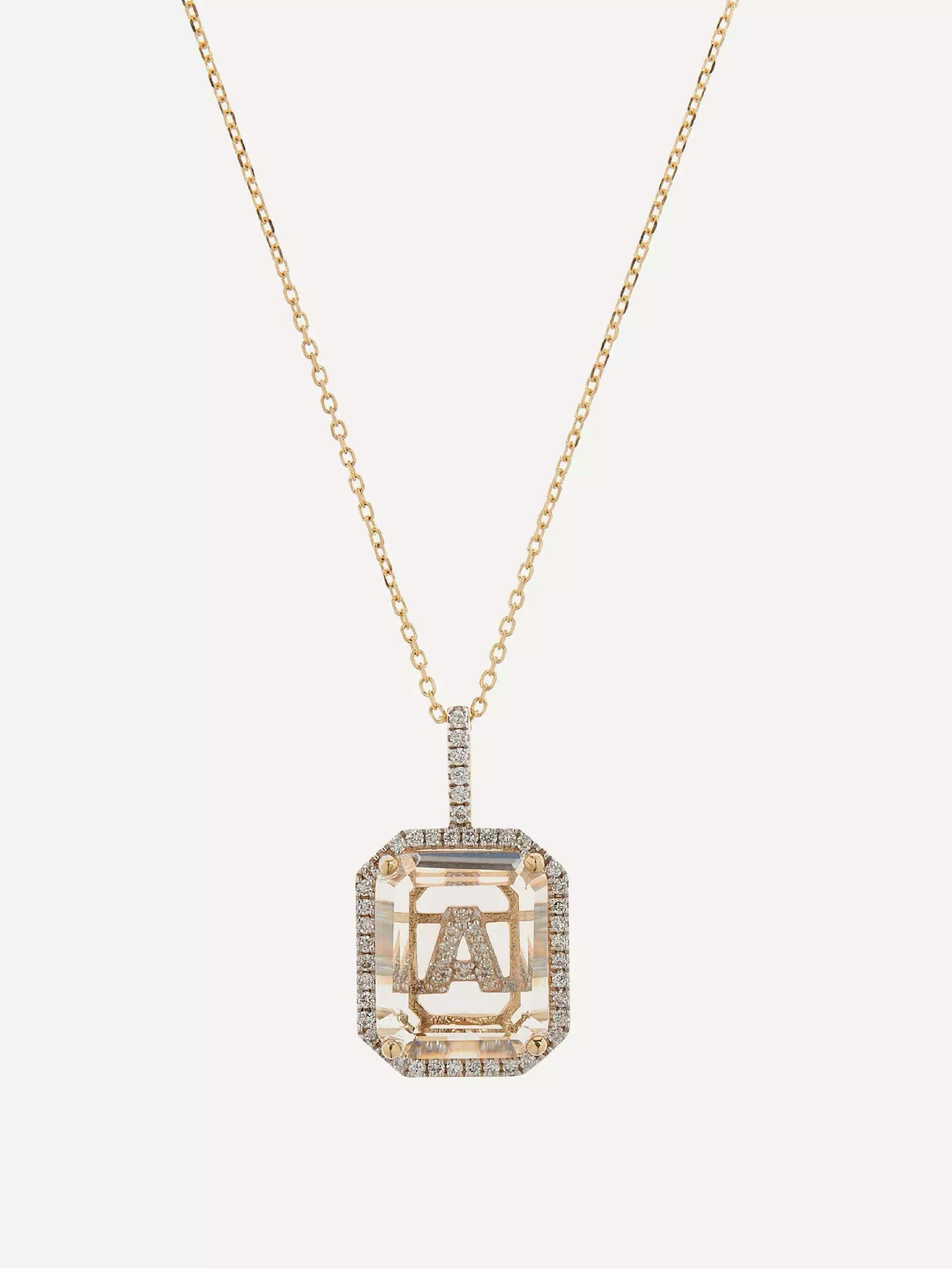 Crystal quartz initial pendant necklace