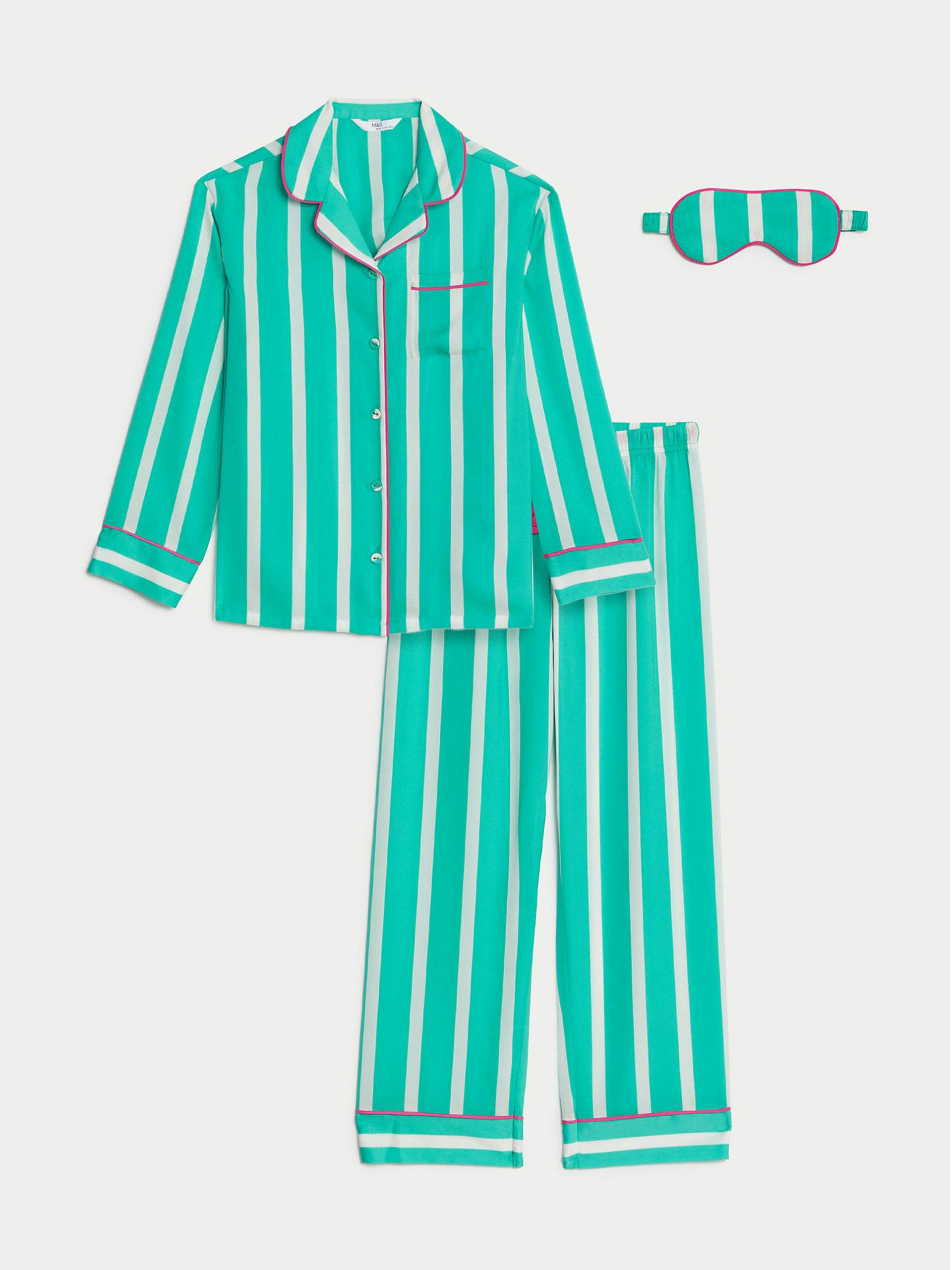 Satin striped pyjamas with eye mask (6-16 yrs)