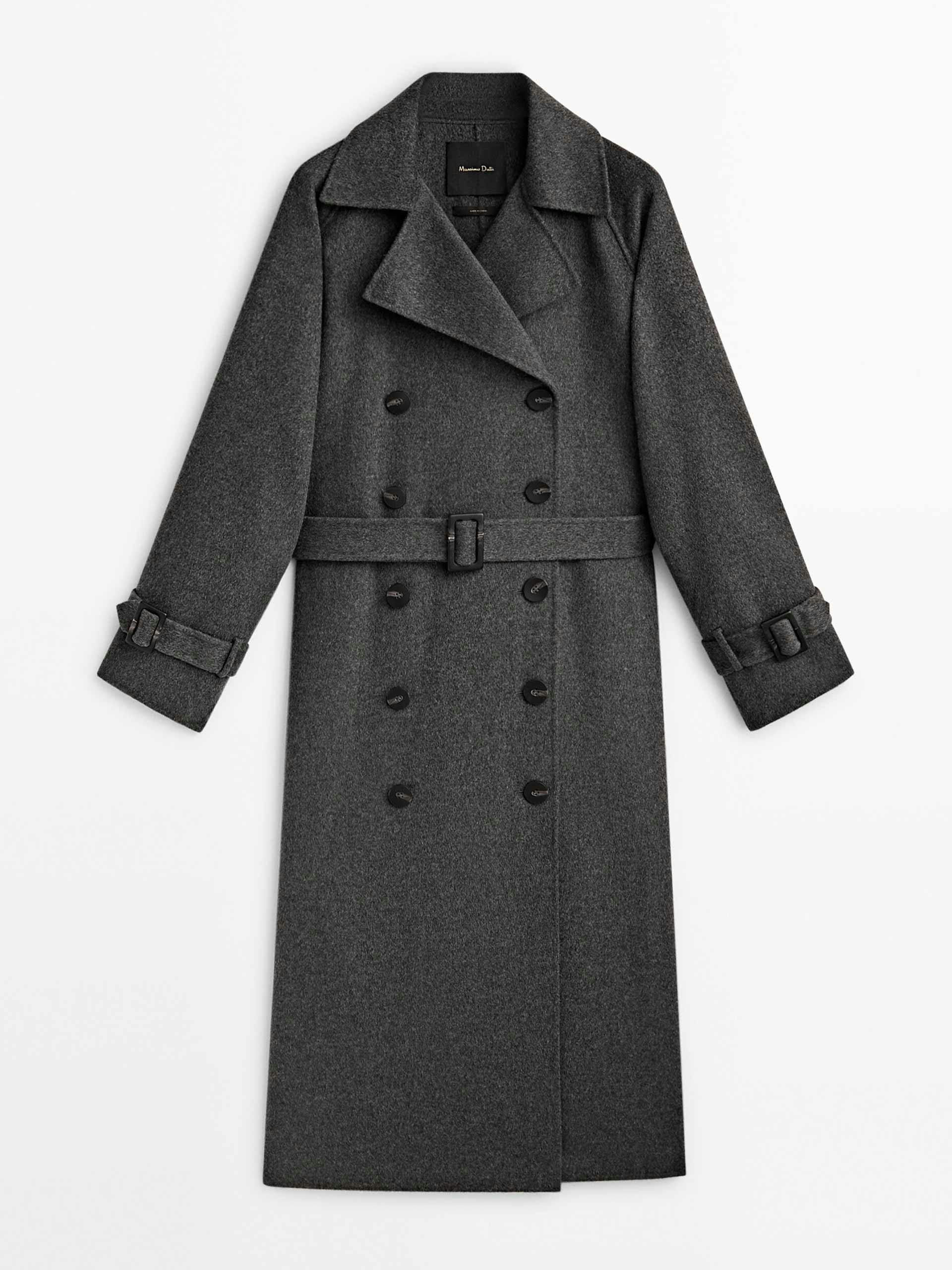 Wool-blend double-breasted trench coat
