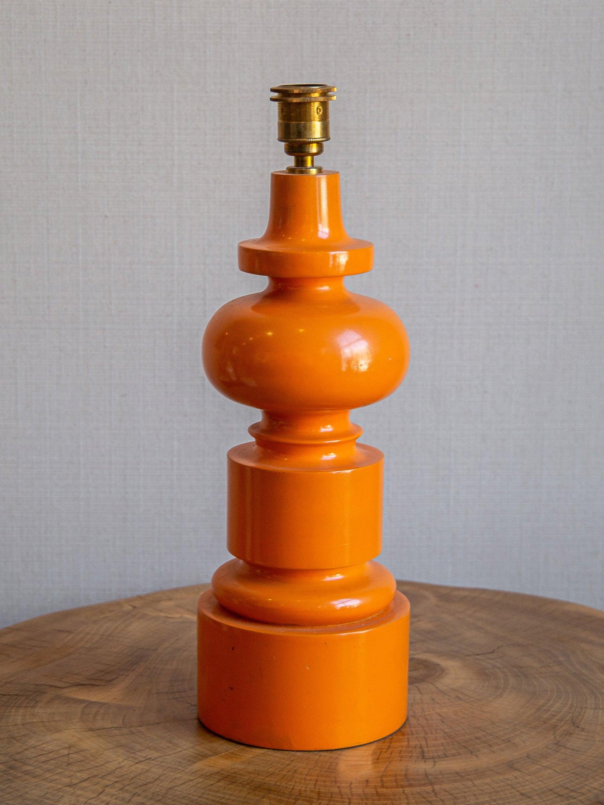 Orange lacquered turned lamp base