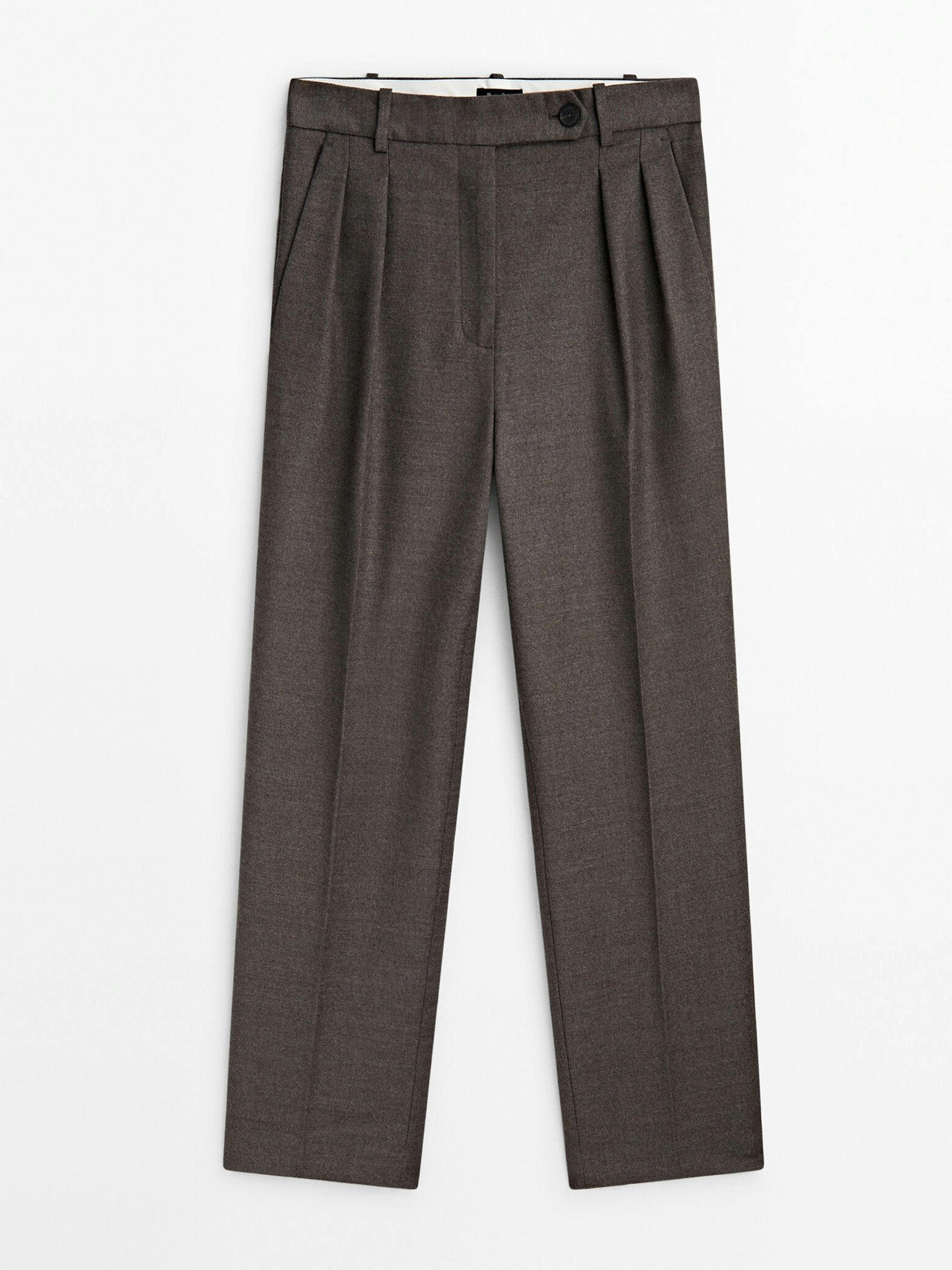 Melange wool blend darted suit trousers