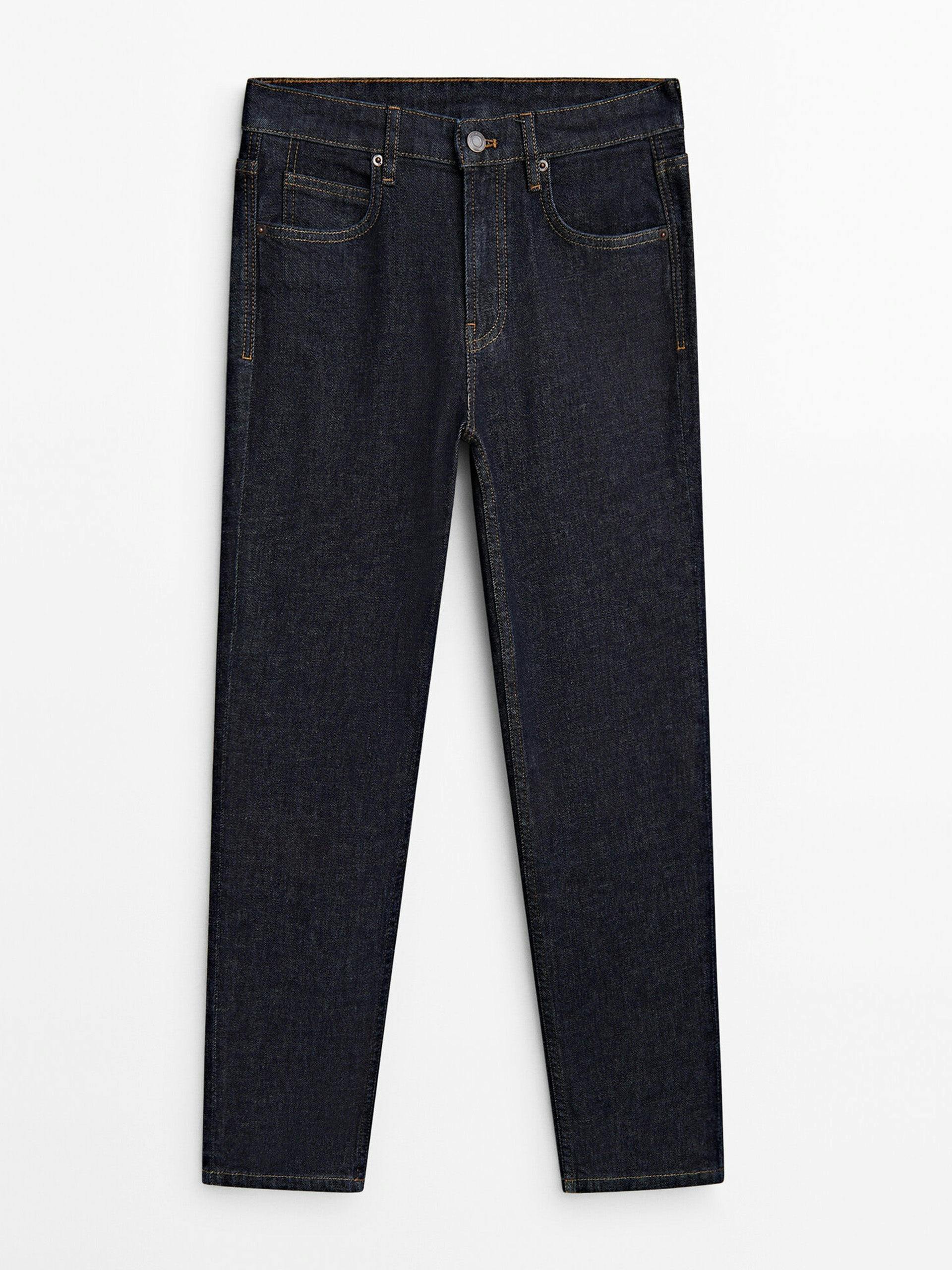 Dark blue cropped slim fit mid rise jeans