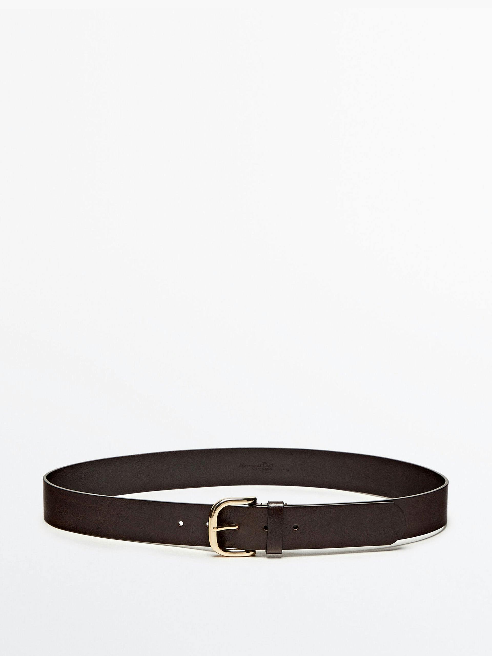 Leather belt with gold toned buckle