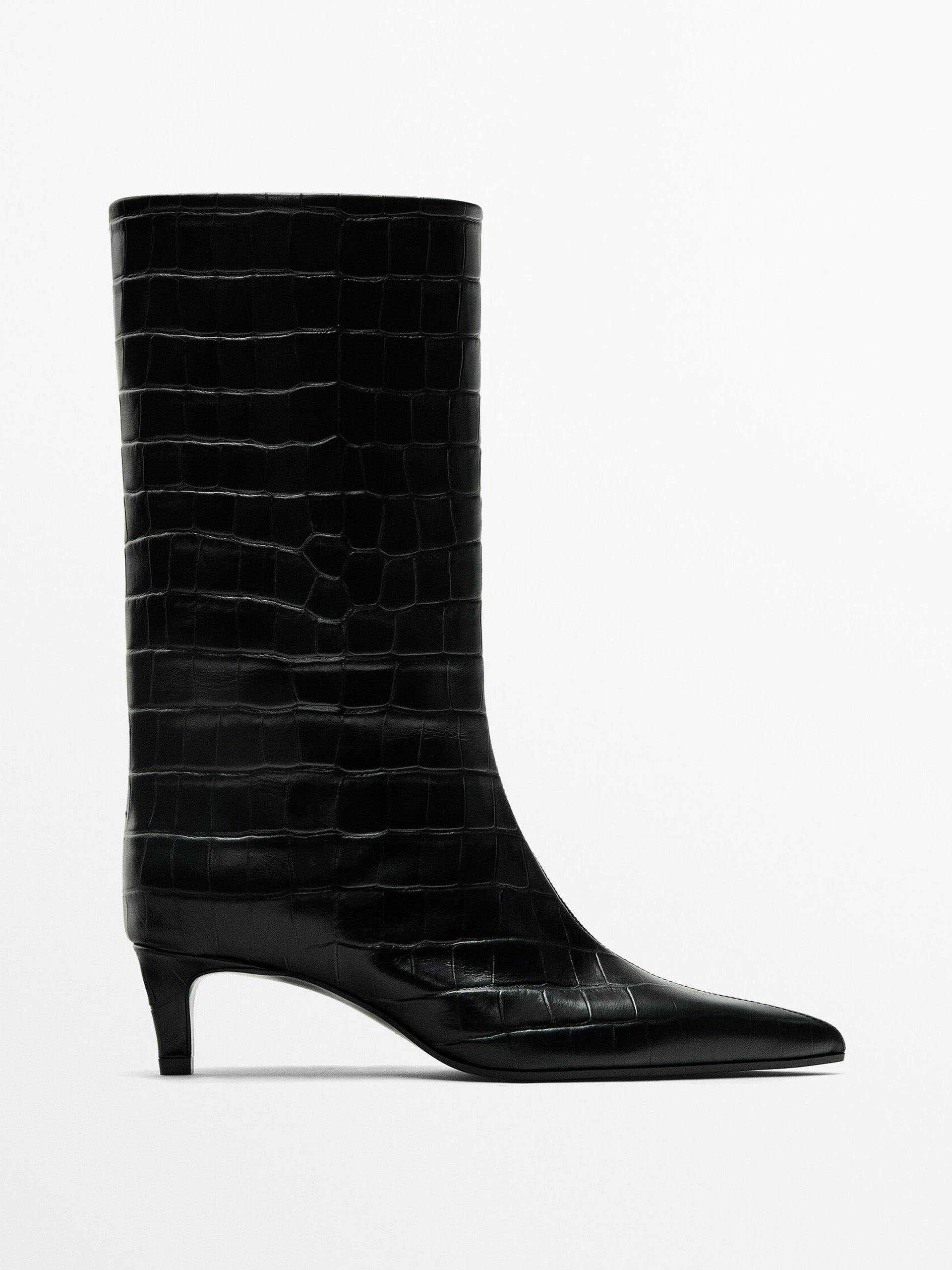 Mock croc embossed ankle boots