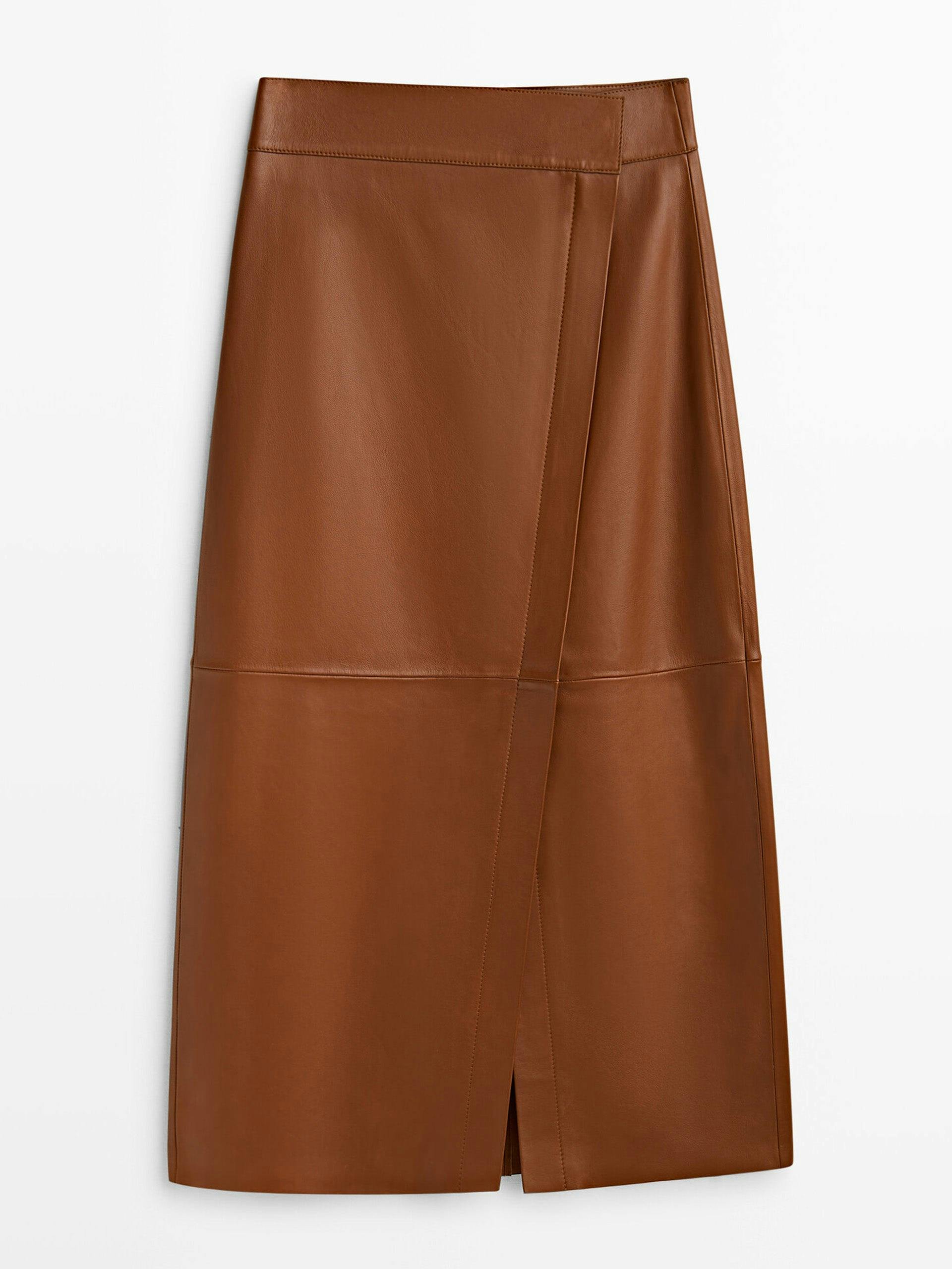 Leather midi pencil skirt