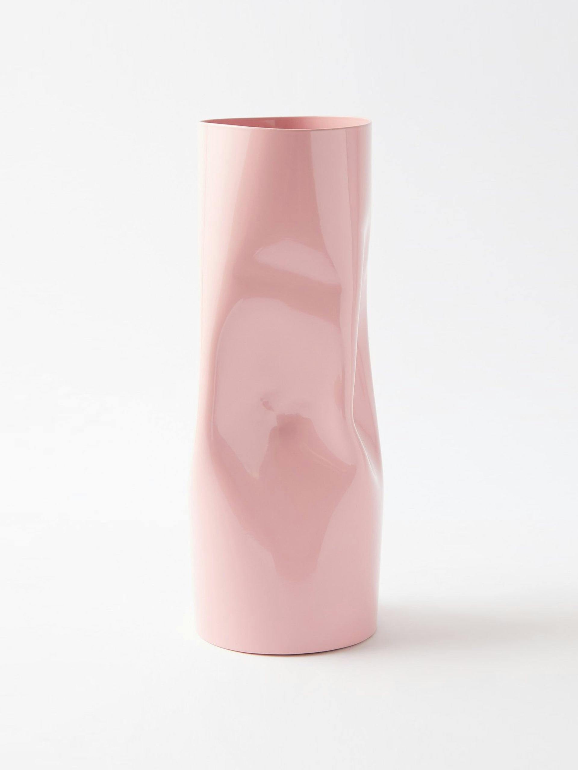 Twisted stainless-steel pink vase