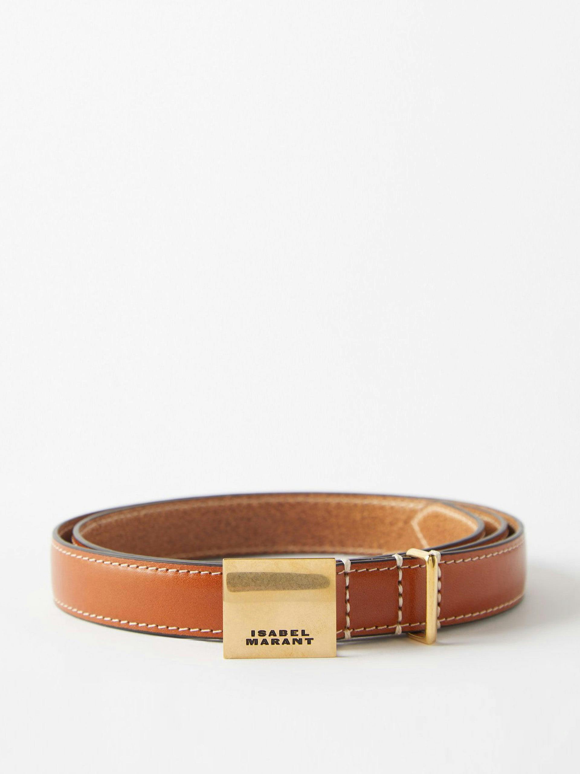 Lowell square brown buckle leather belt