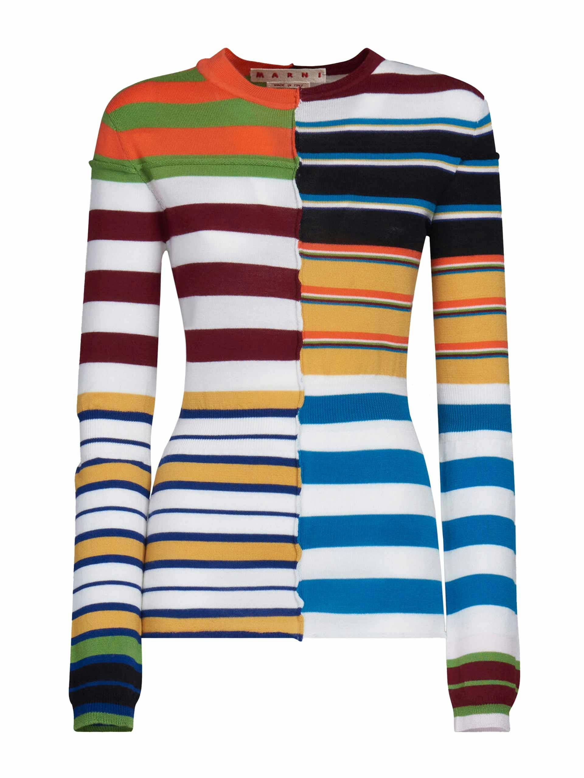 Patchwork-stripe knitted wool top