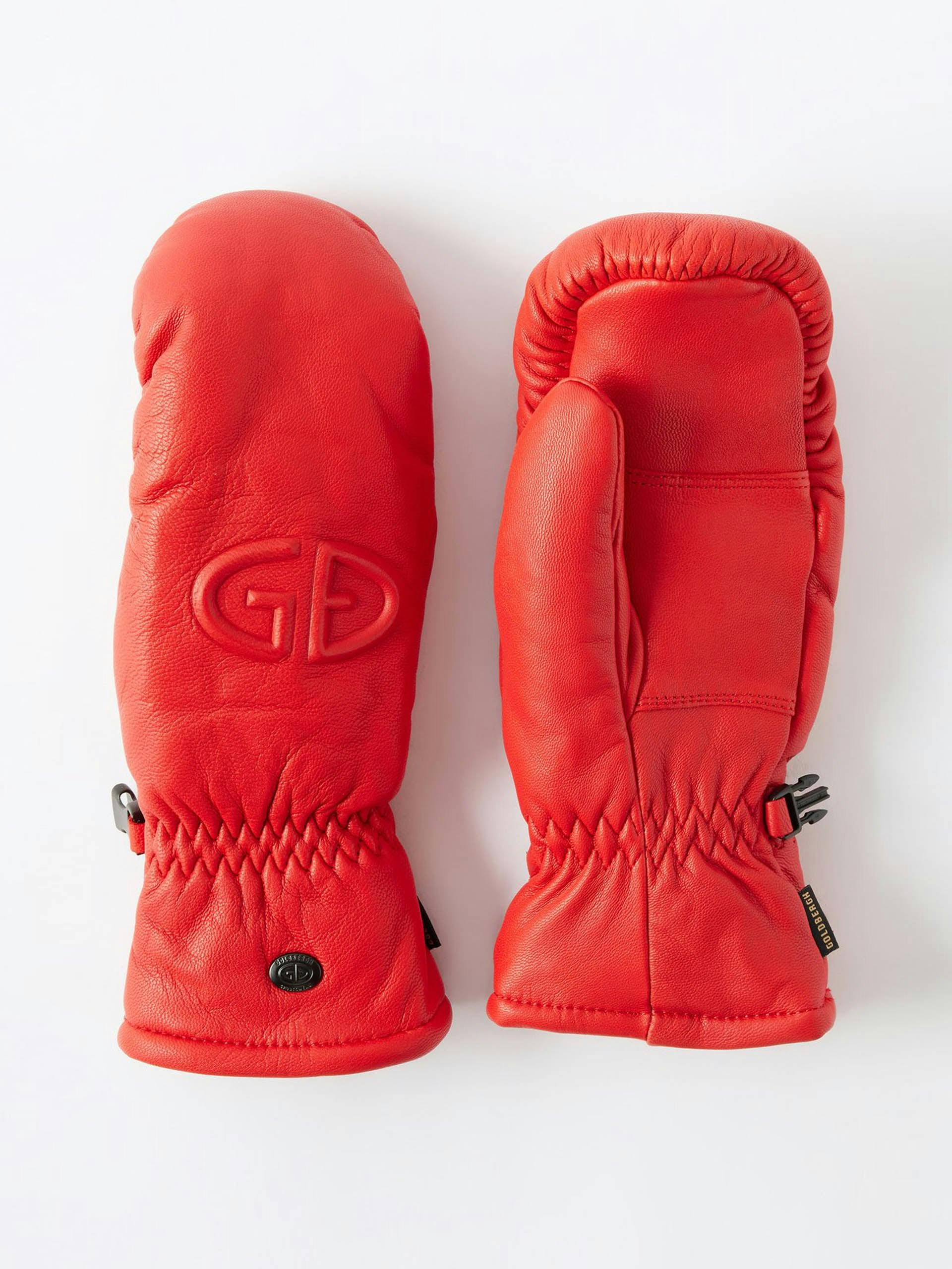 Red logo-embossed leather gloves