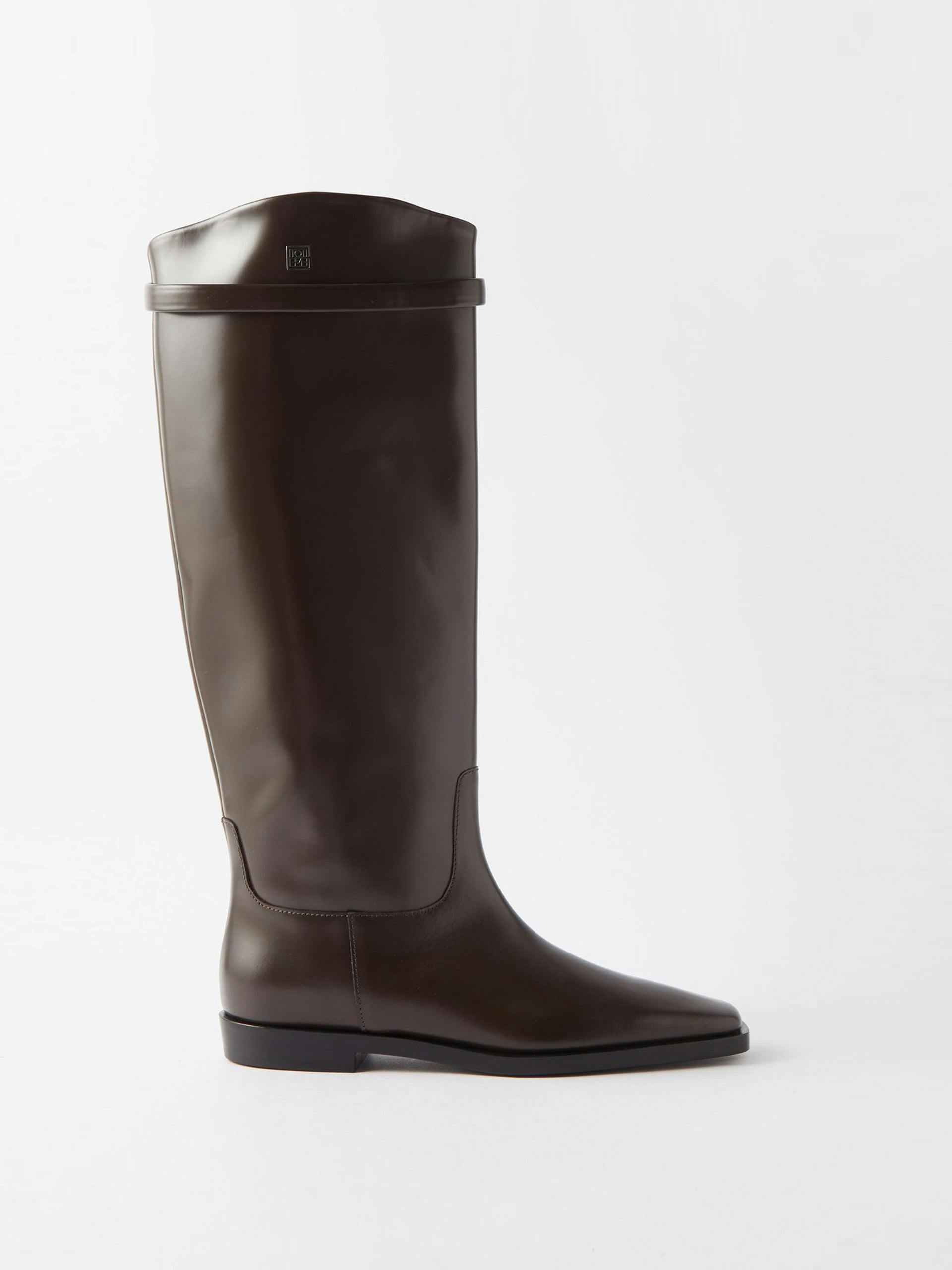 Square-toe leather knee-high boots