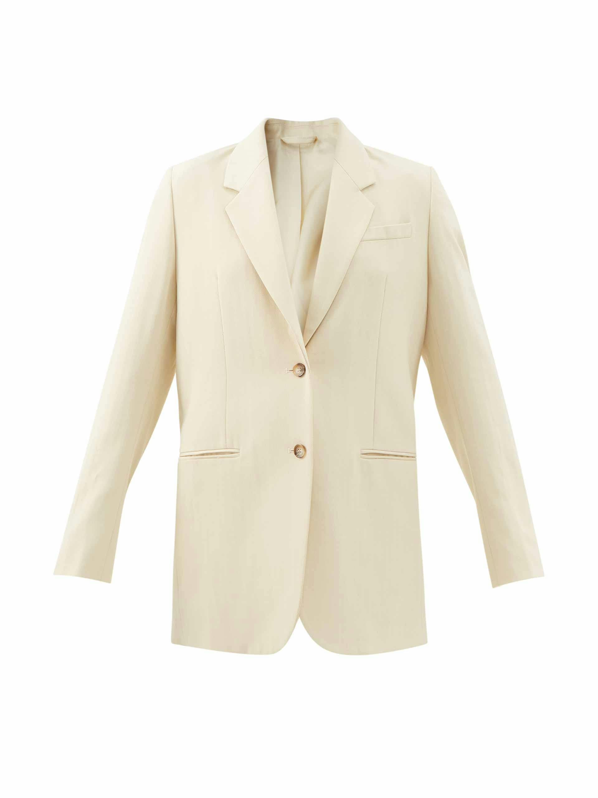 Cream tailored herringbone twill suit jacket