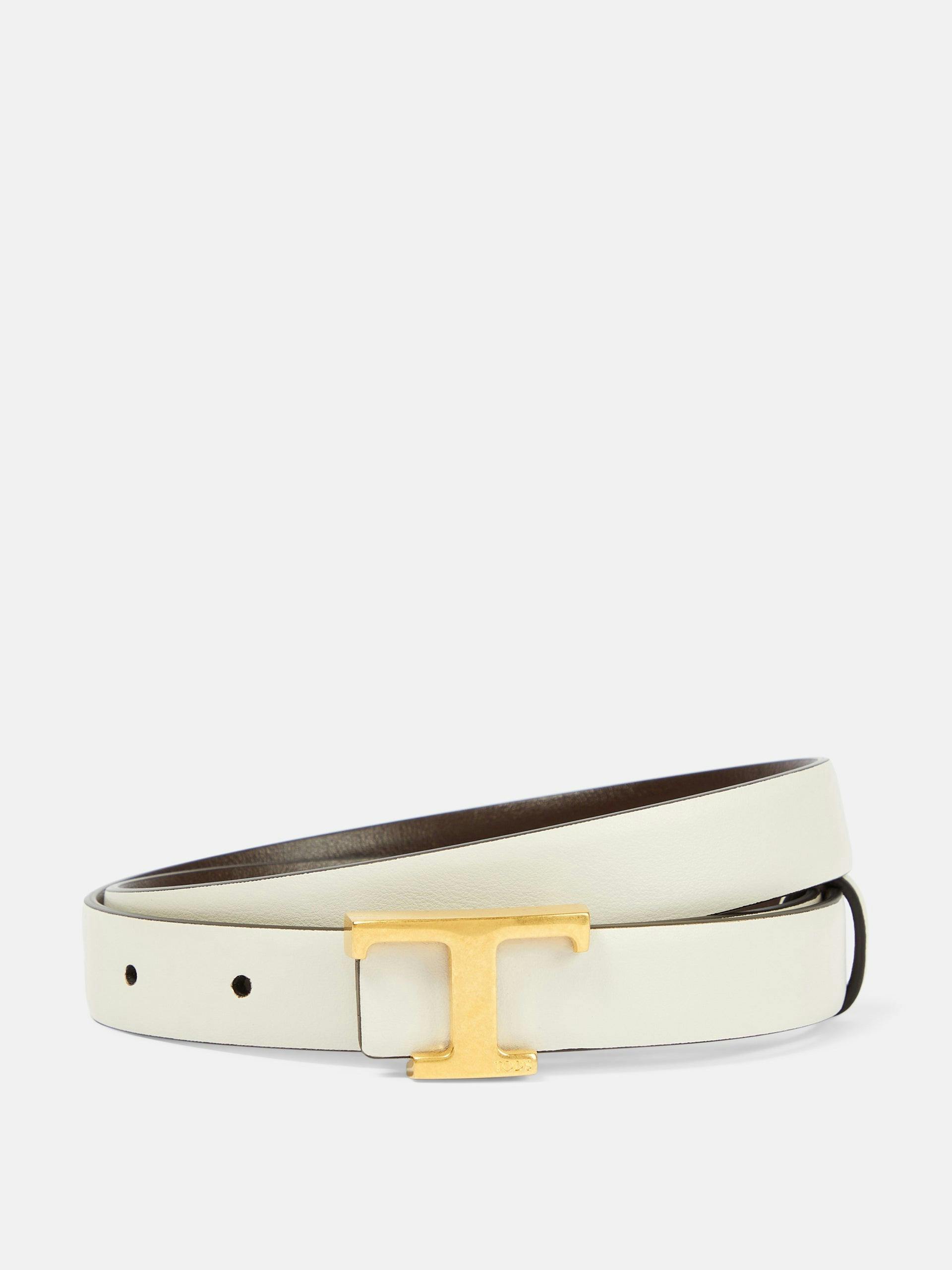 White and brown reversible leather belt