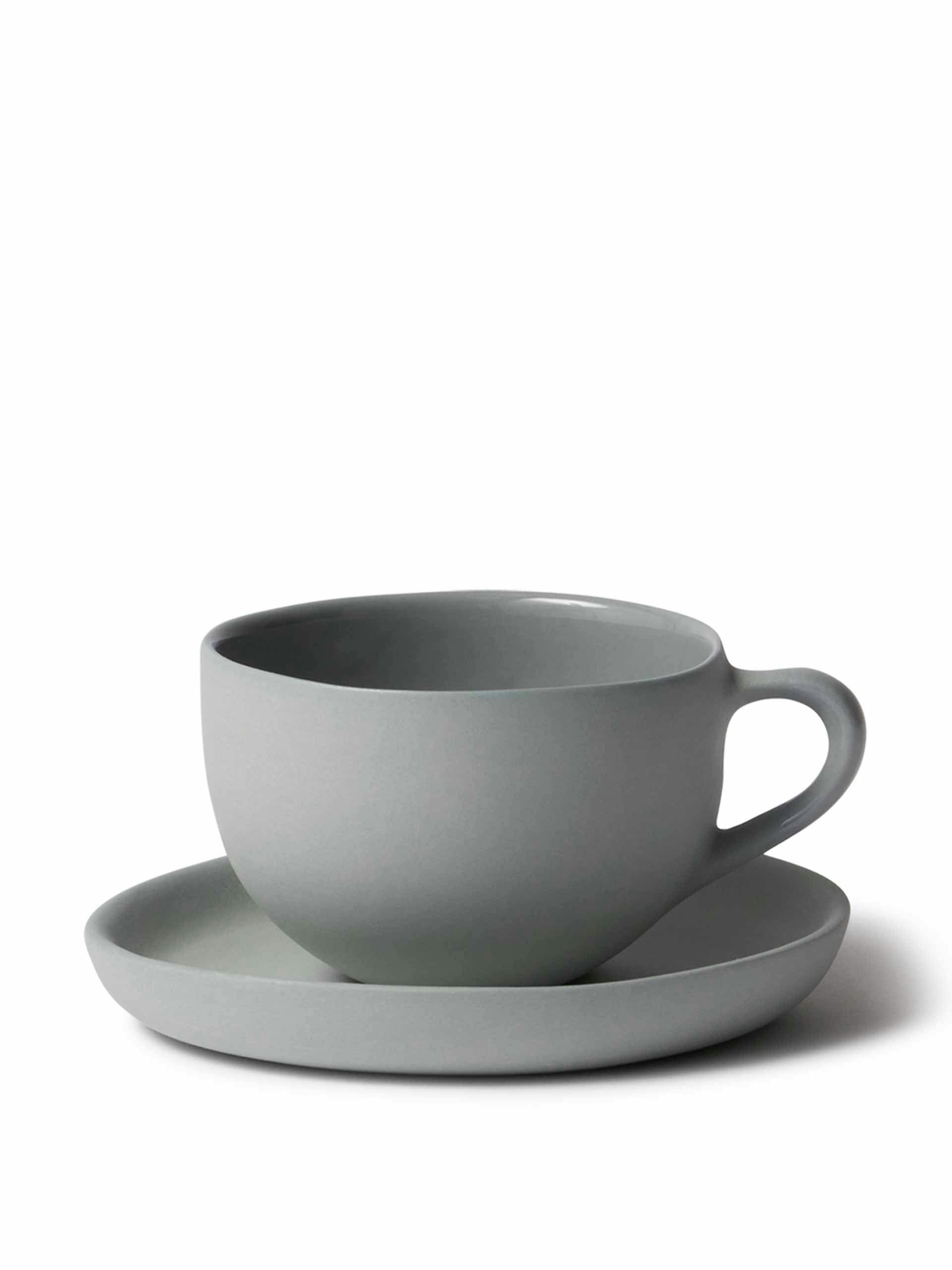Grey teacup and saucer