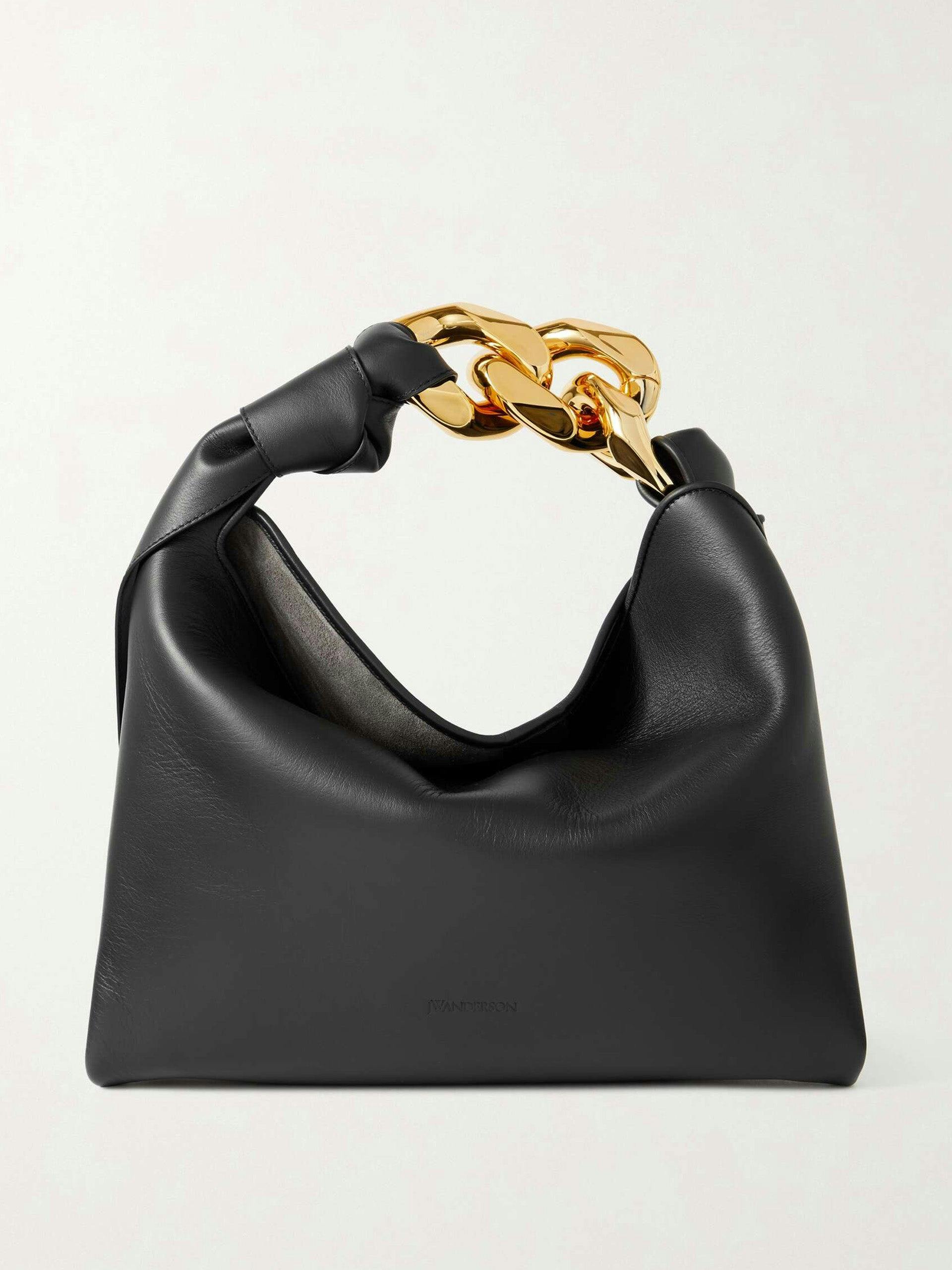 Chain-embellished leather tote bag