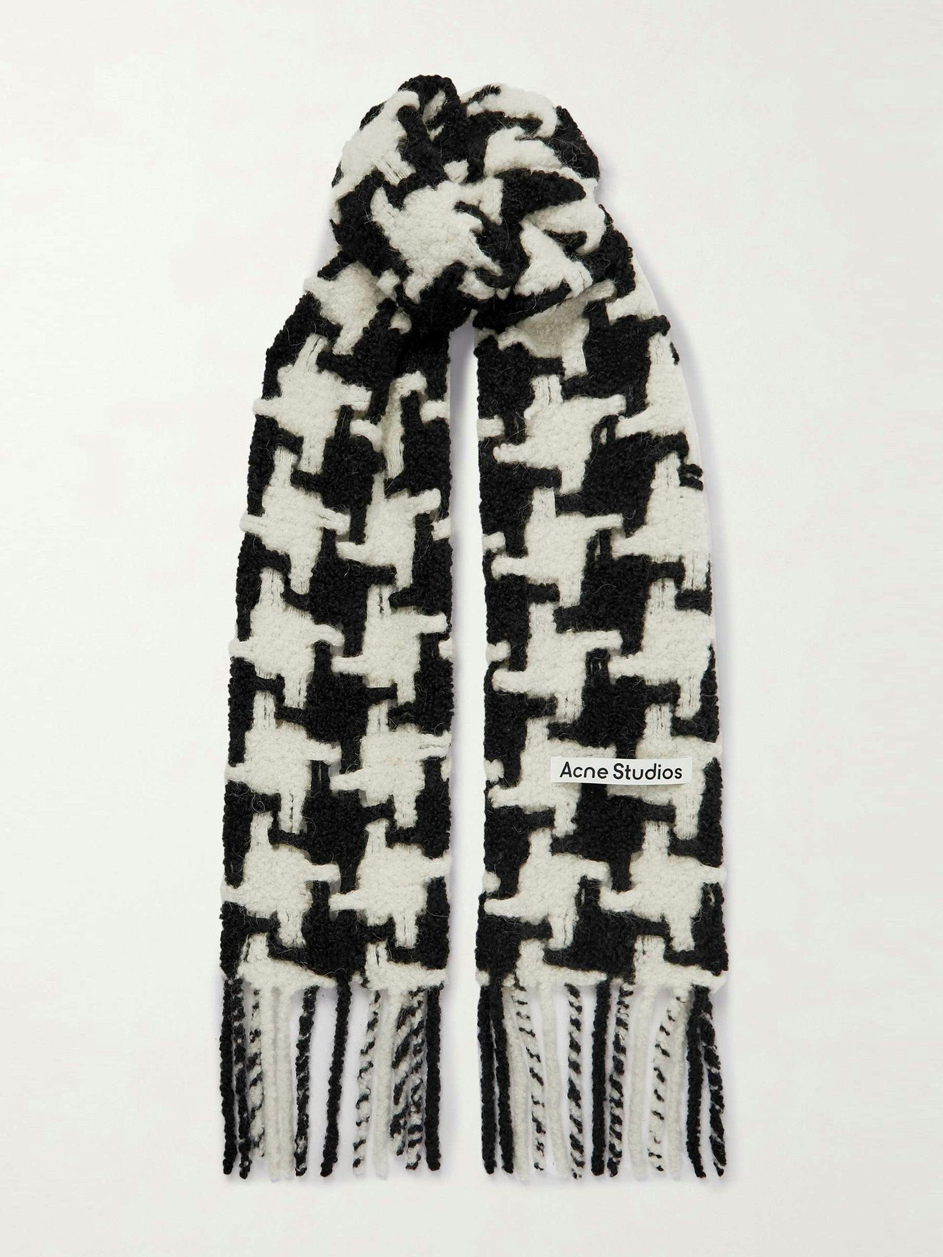 Fringed houndstooth alpaca-blend scarf