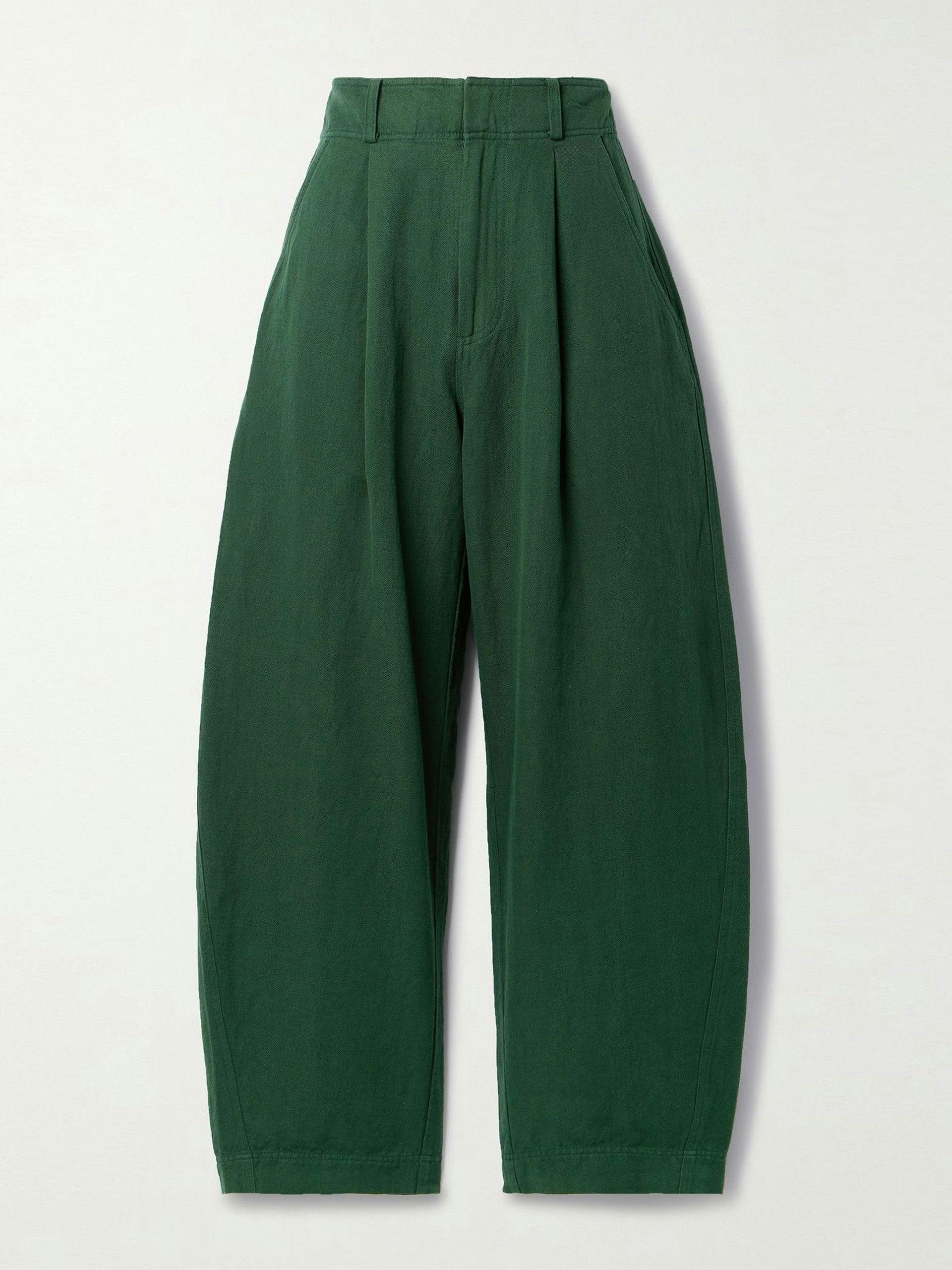Linen and organic cotton-blend twill tapered pants in Forest Green
