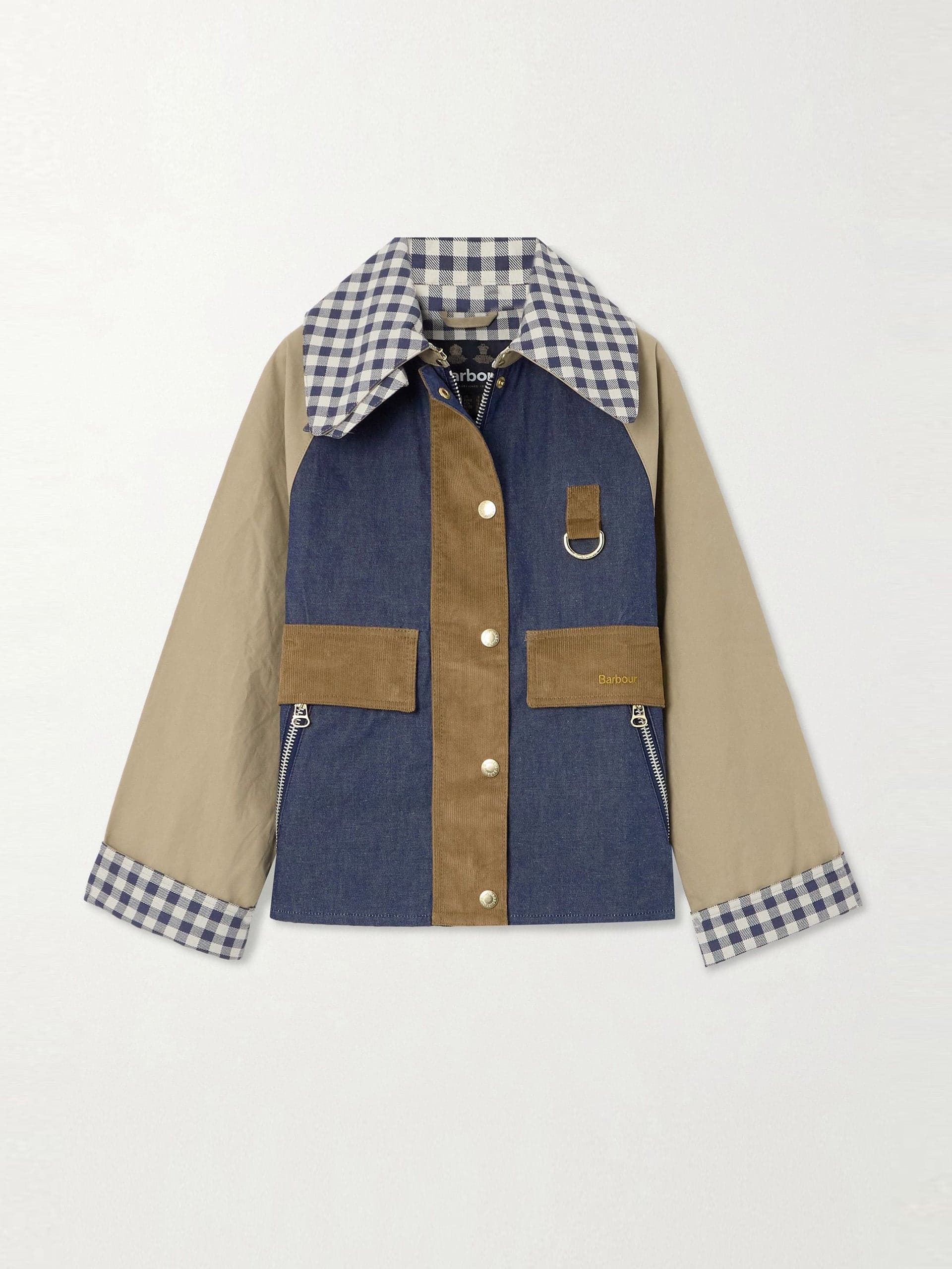 Corduroy-trimmed waxed-cotton and denim jacket