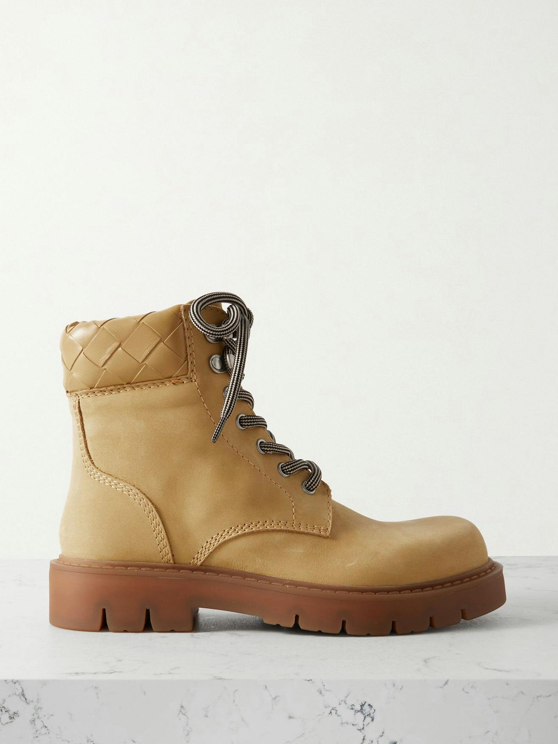 Haddock intrecciato leather-trimmed nubuck ankle boots