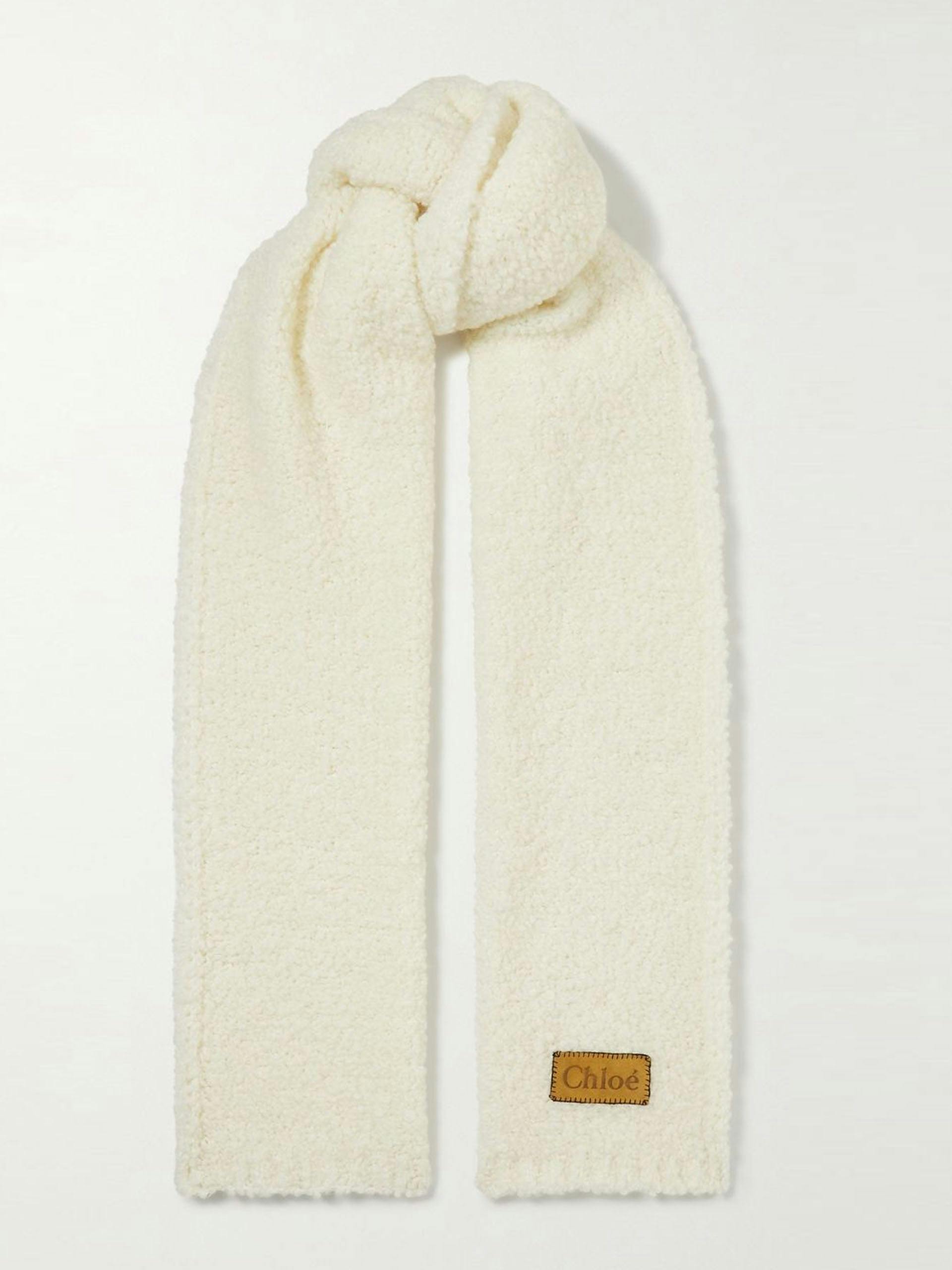Appliquéd wool-blend bouclé scarf