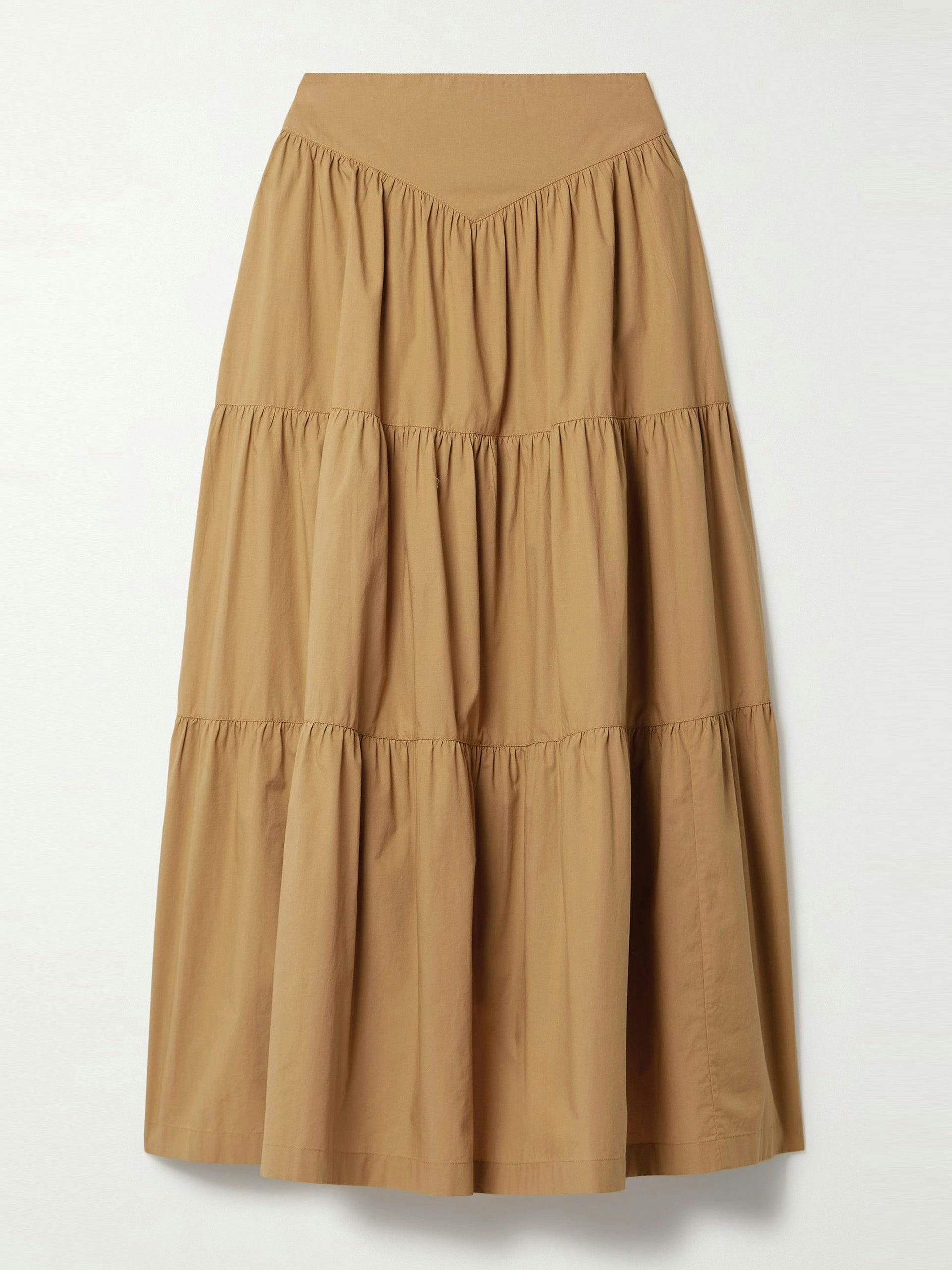 Sanremo tiered organic cotton-poplin midi skirt