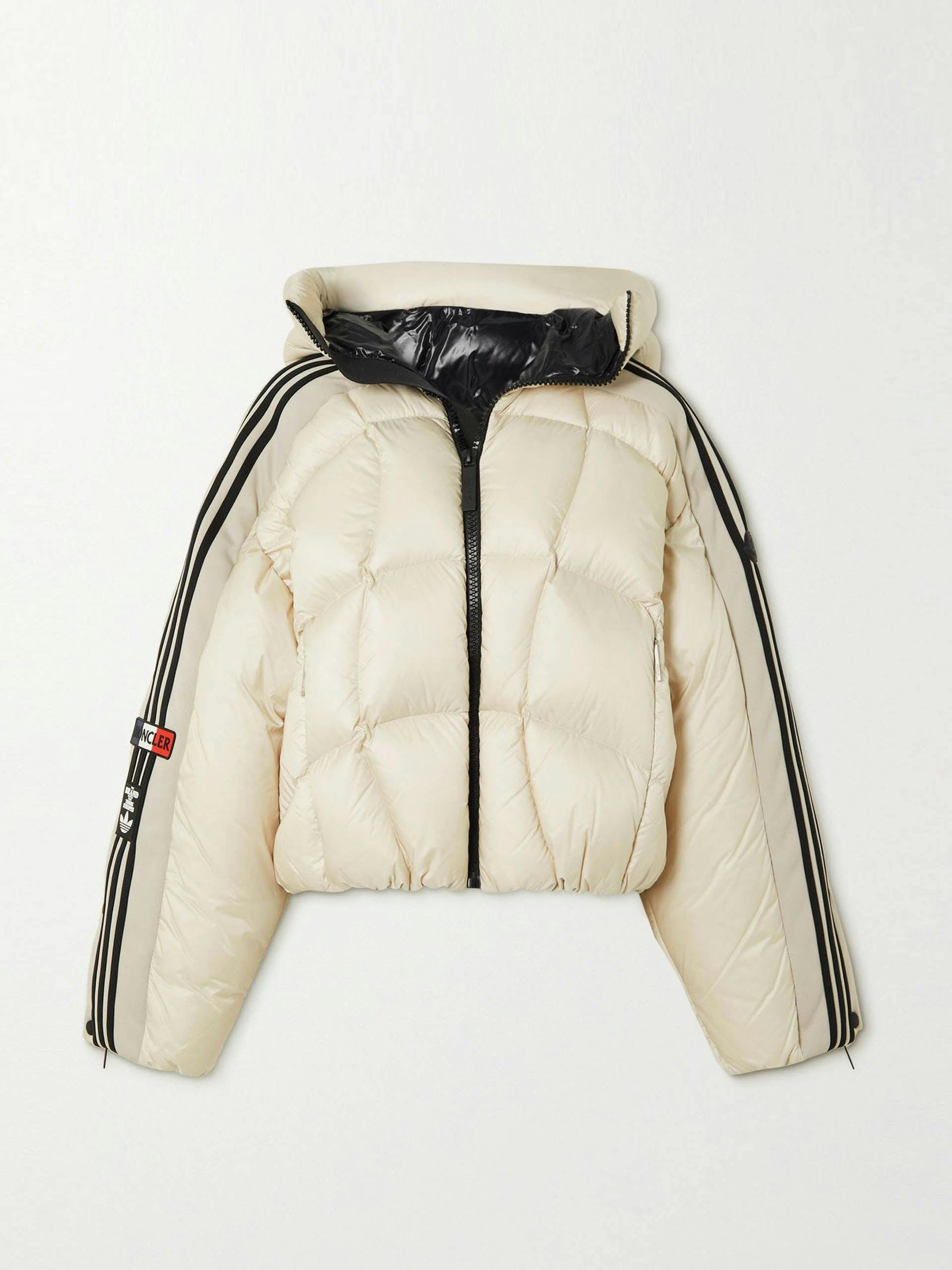 Cropped striped quilted shell down jacket