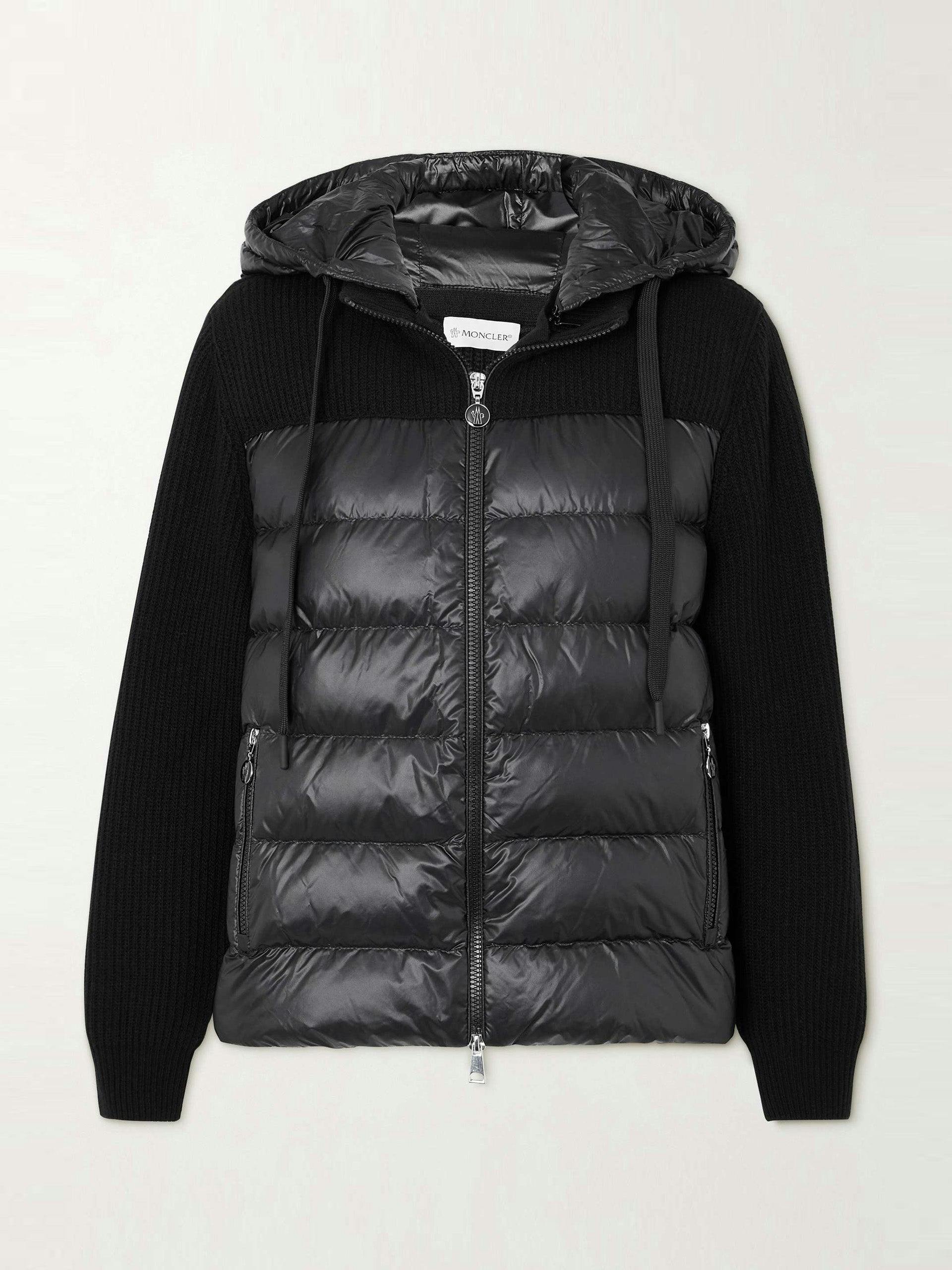 Ribbed quilted hooded wool-trimmed shell down jacket
