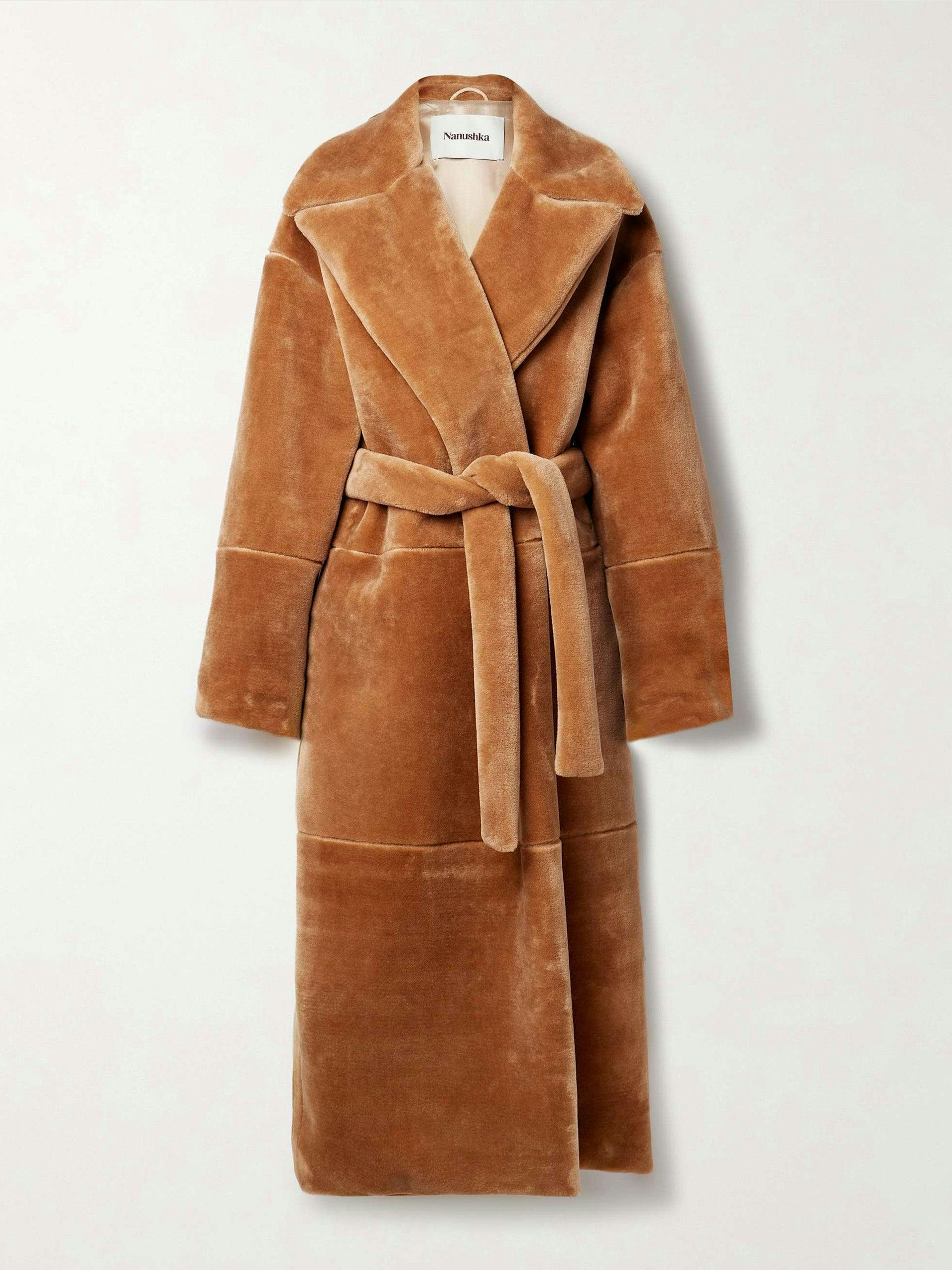 Carian oversized belted faux fur coat