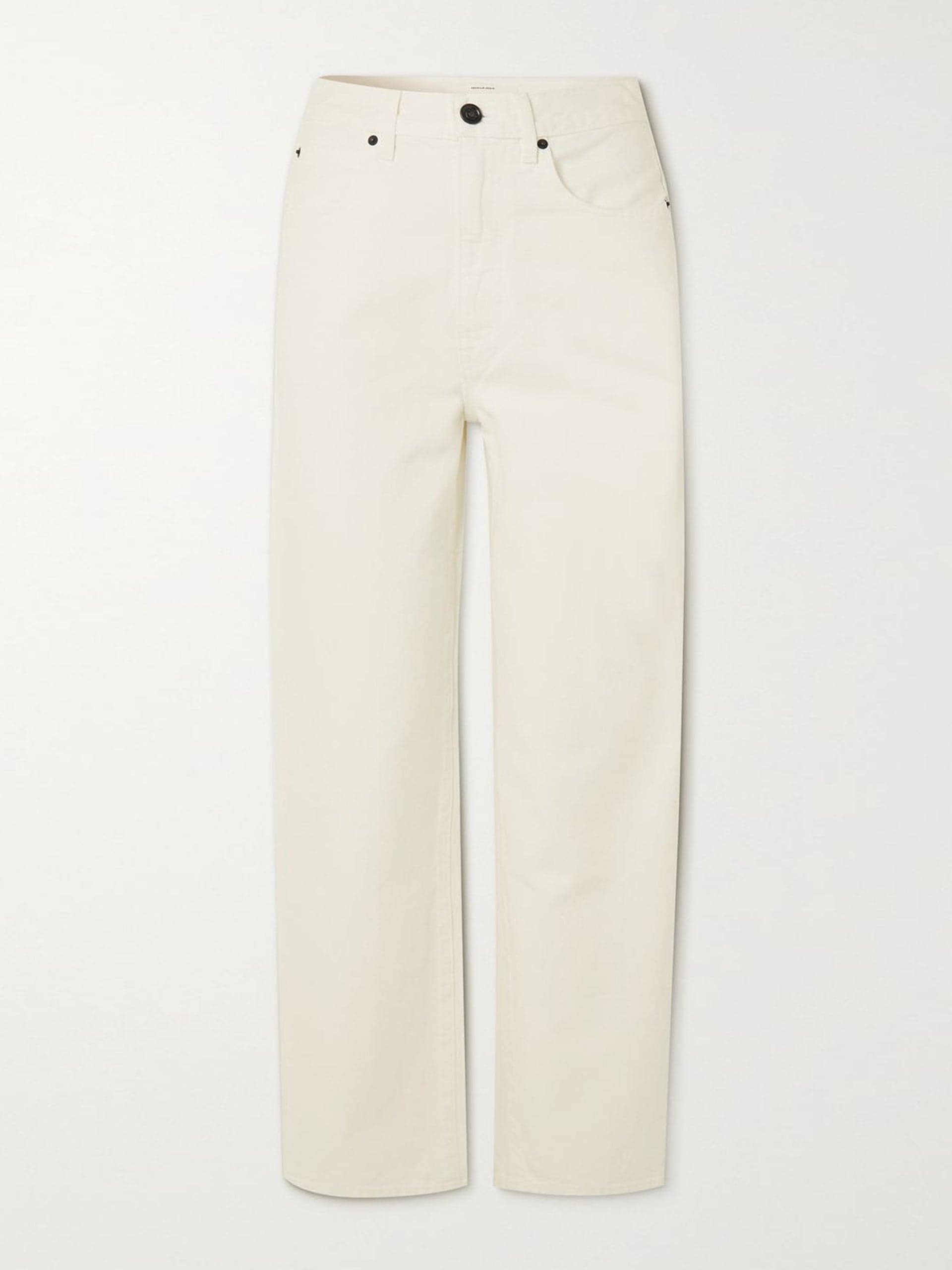 White high-rise straight-leg jeans