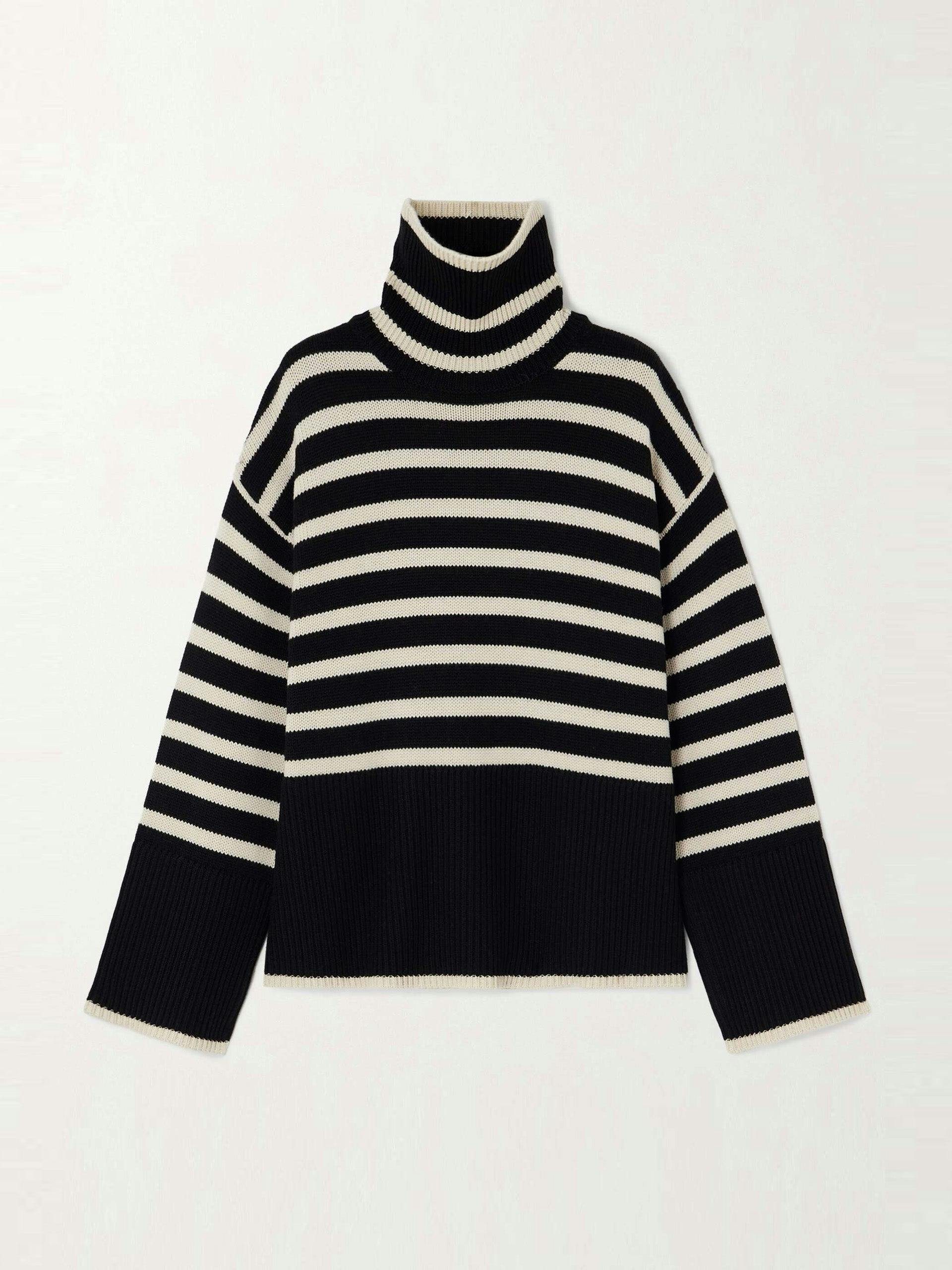 Striped wool-blend turtleneck sweater