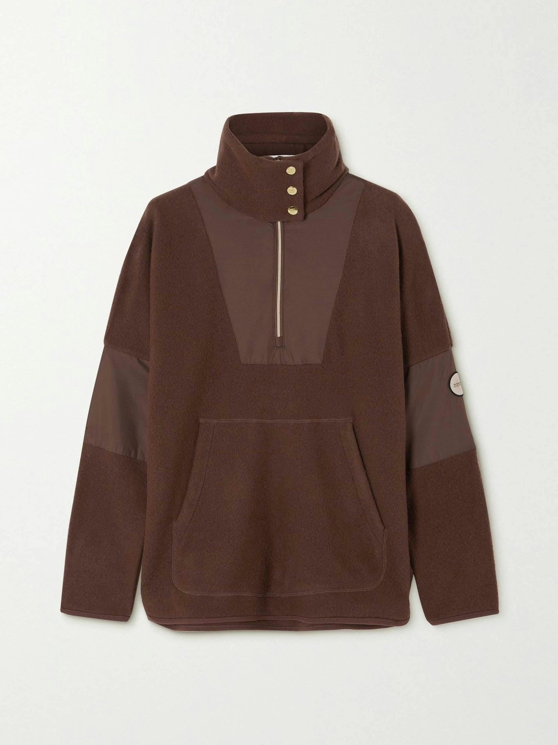 Brown shell-trimmed merino wool-blend sweater