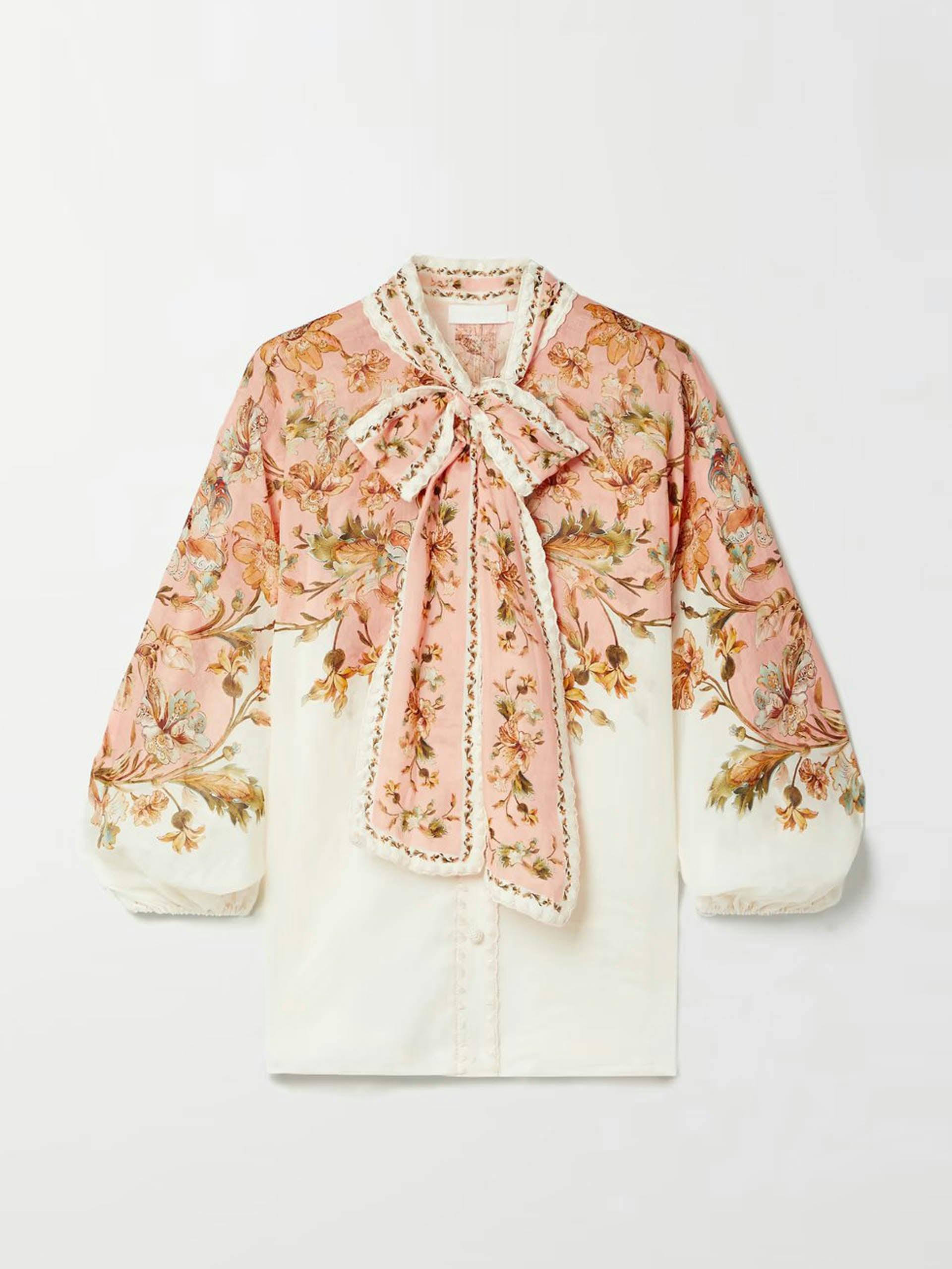 Chintz embroidered floral-print blouse