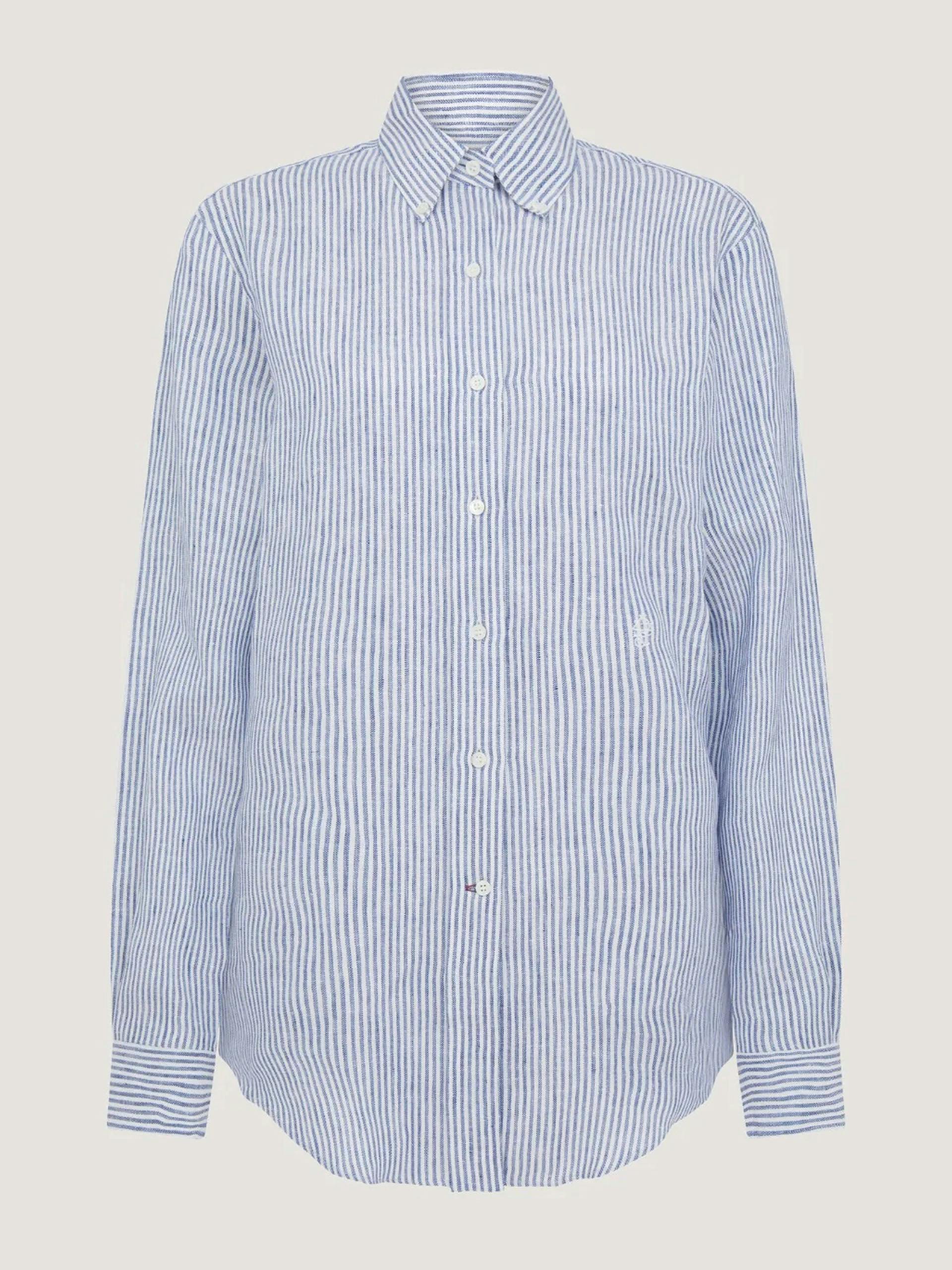 Linen oxford stripe button down shirt