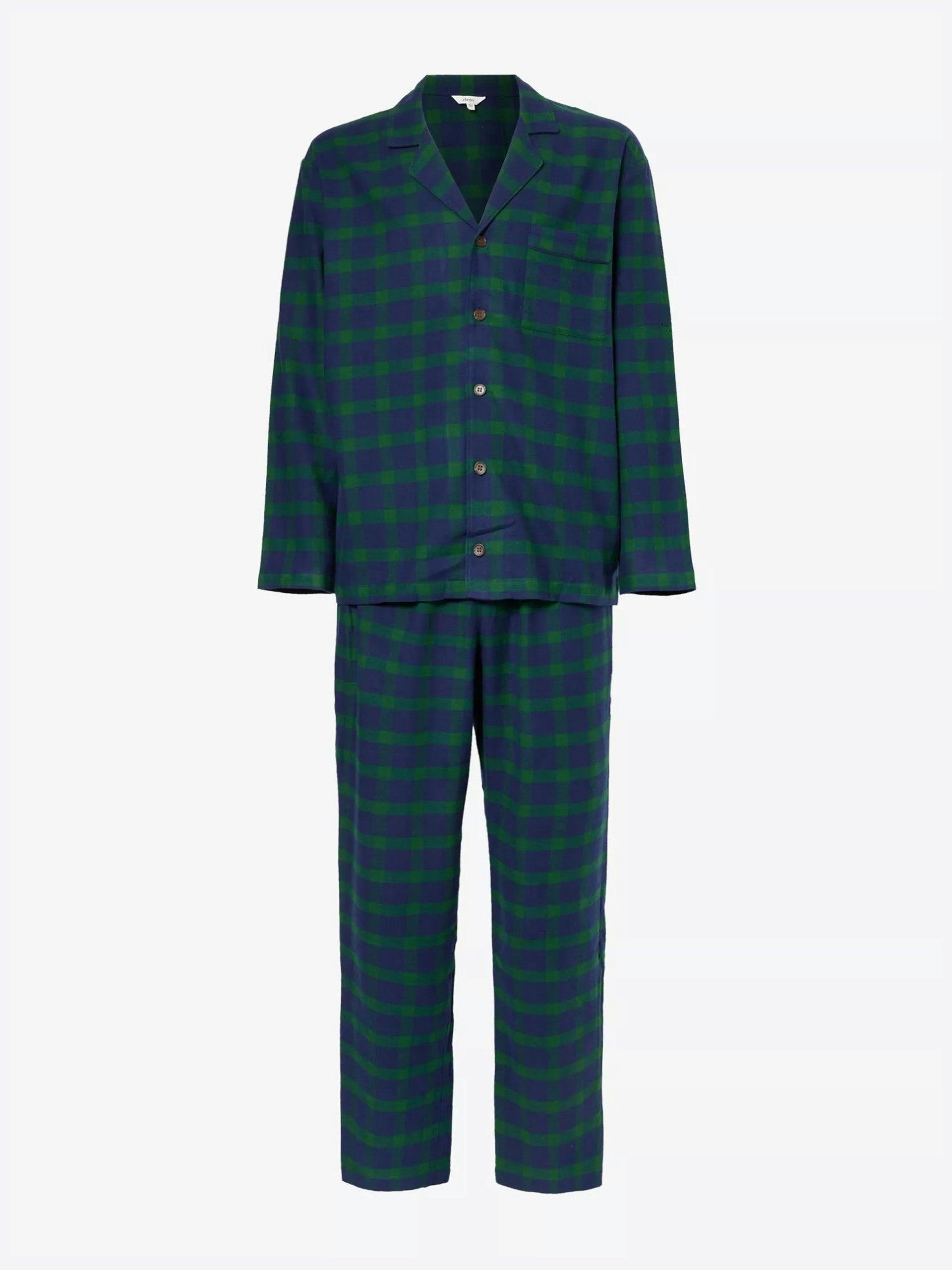 Checked-pattern relaxed-fit cotton pyjama set