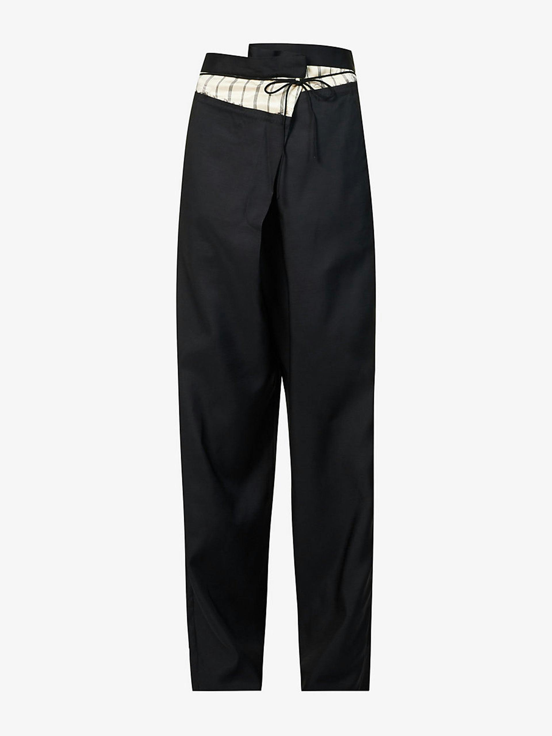 Black wide-leg silk and wool-blend trousers