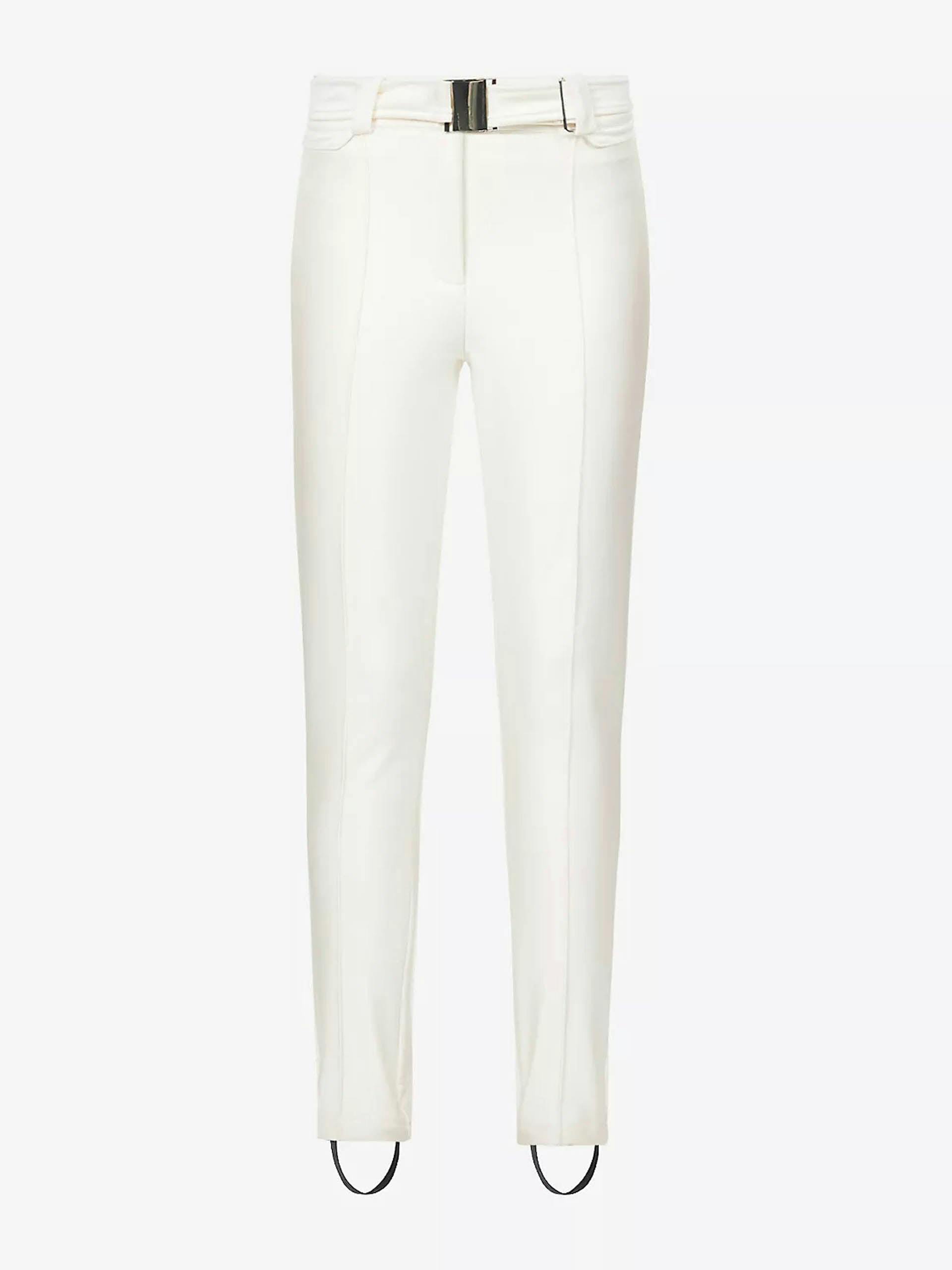 White detachable belt stretch-woven trousers