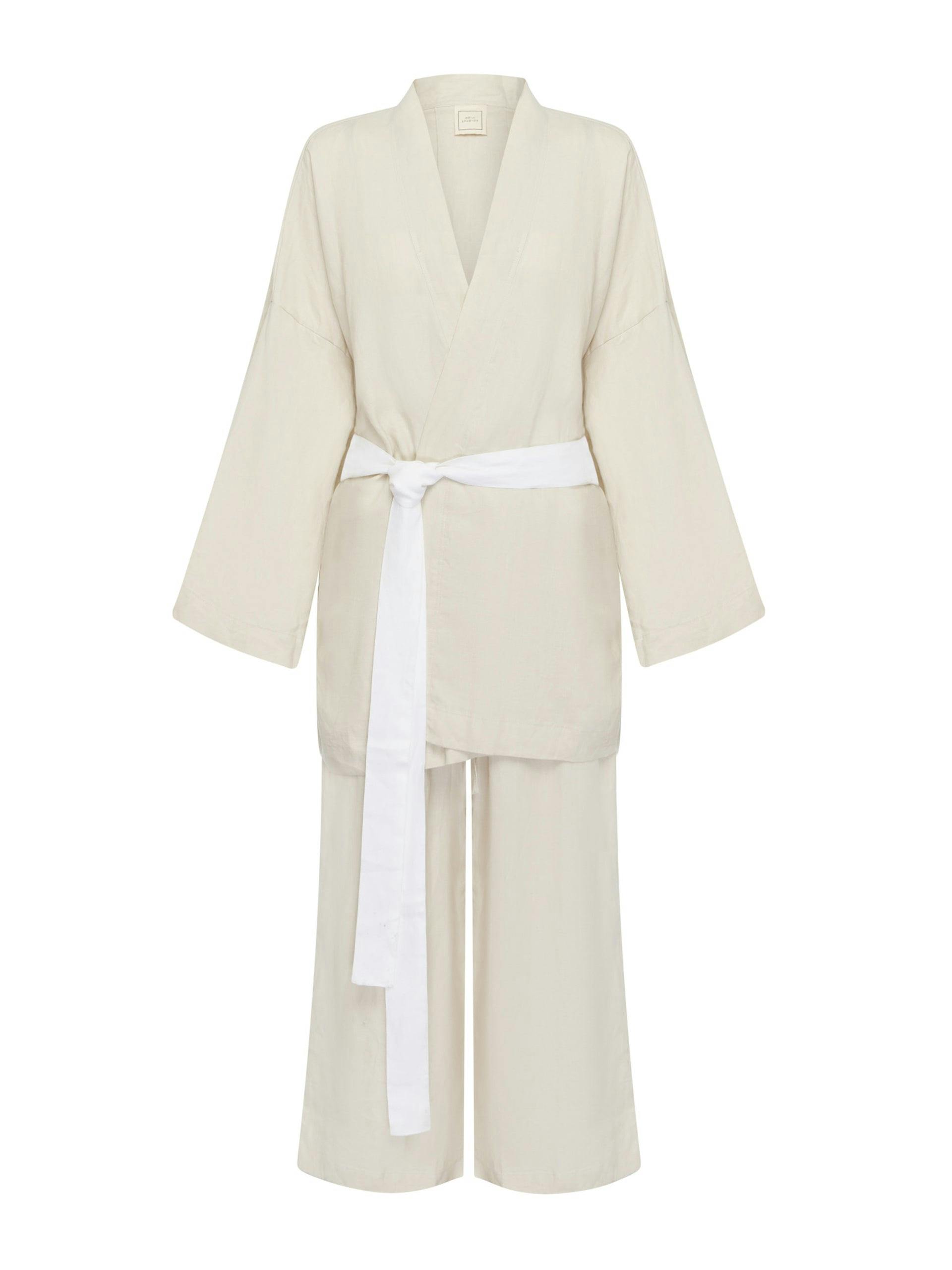 Cream linen robe set