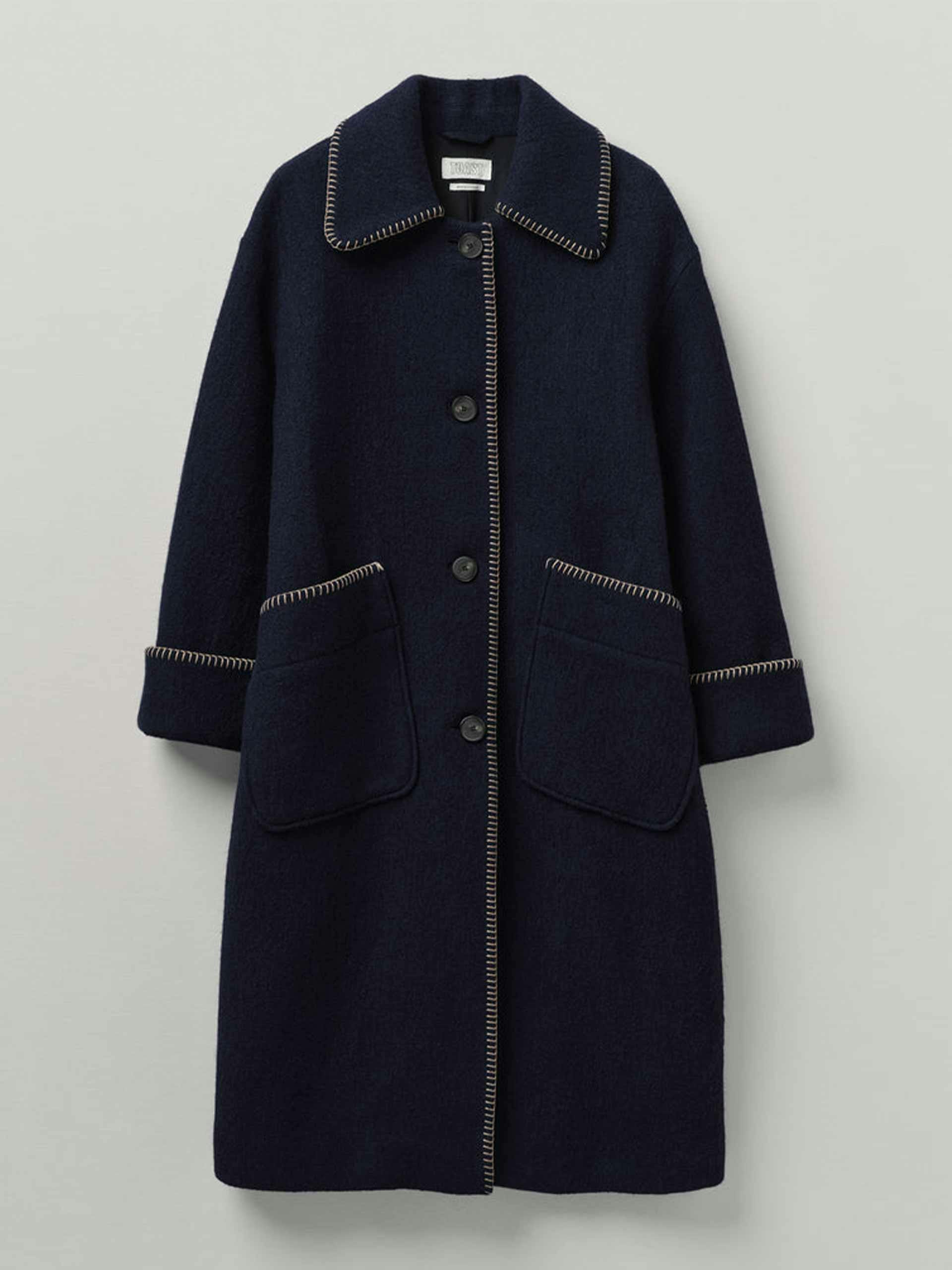 Blanket stitch indigo coat