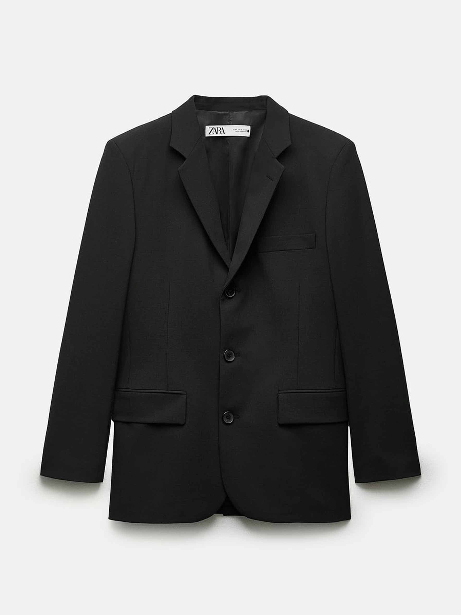 Straight fit wool blend blazer