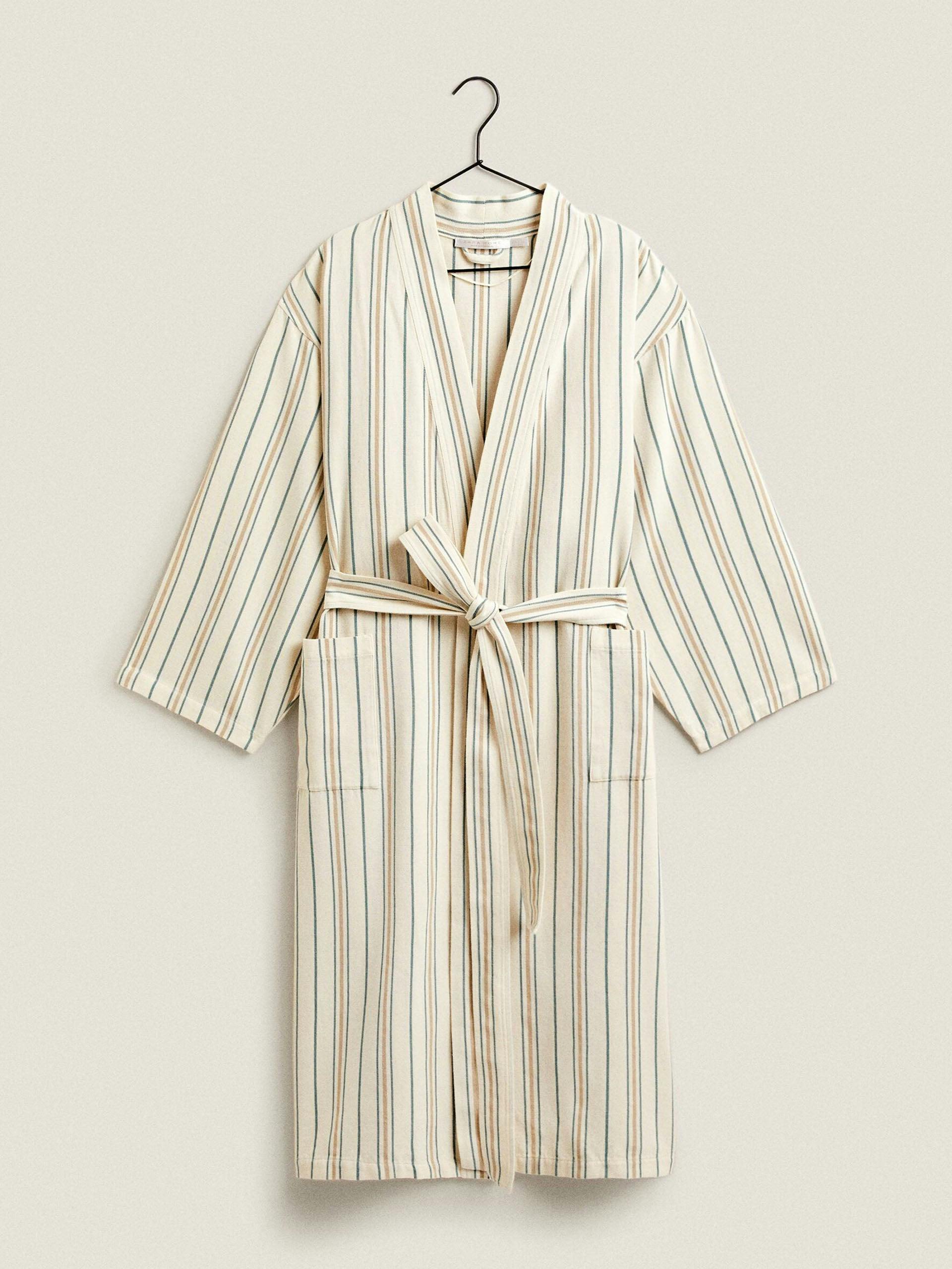 Striped cotton bathrobe