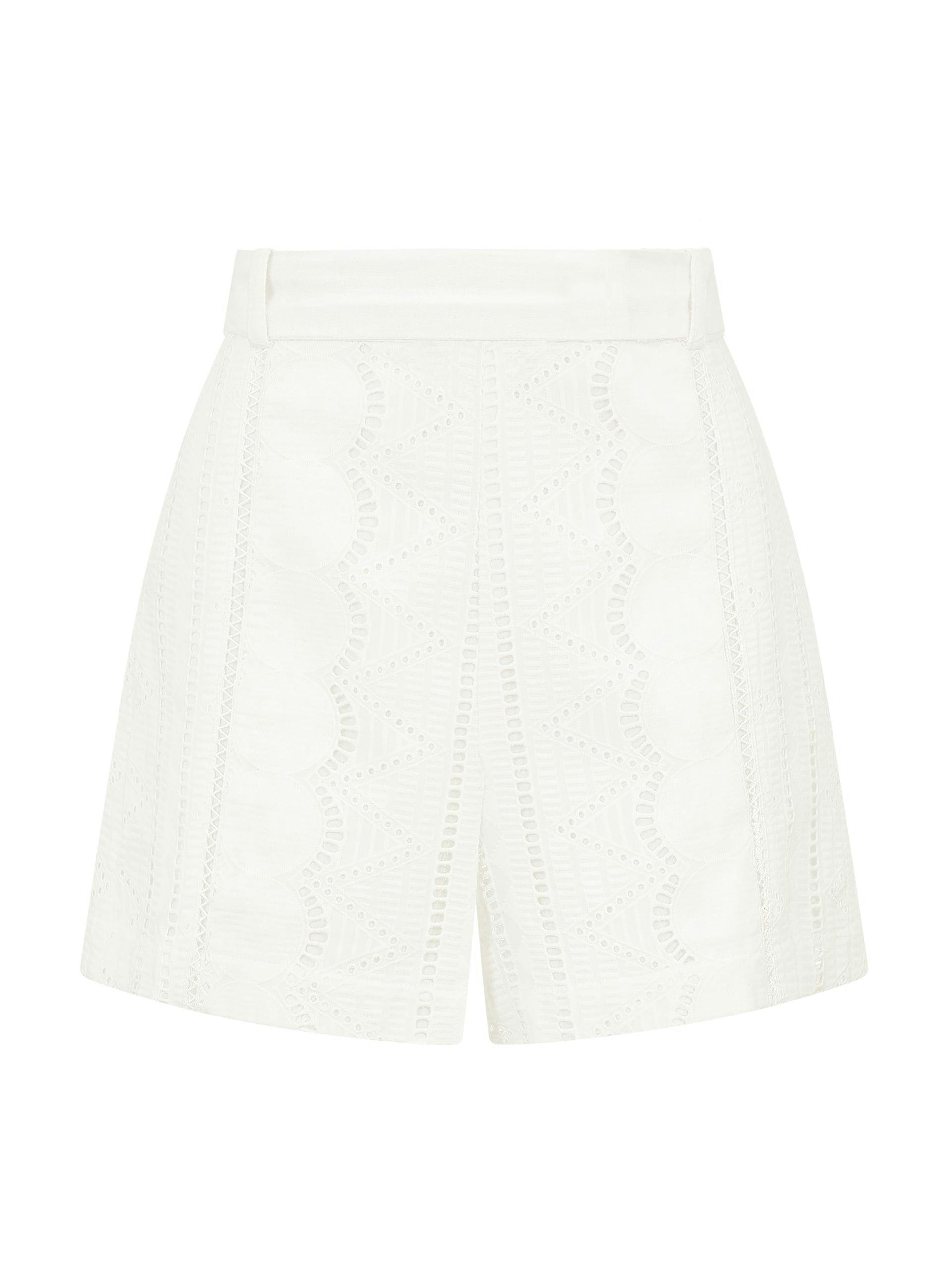 Embroidered white linen Petra shorts