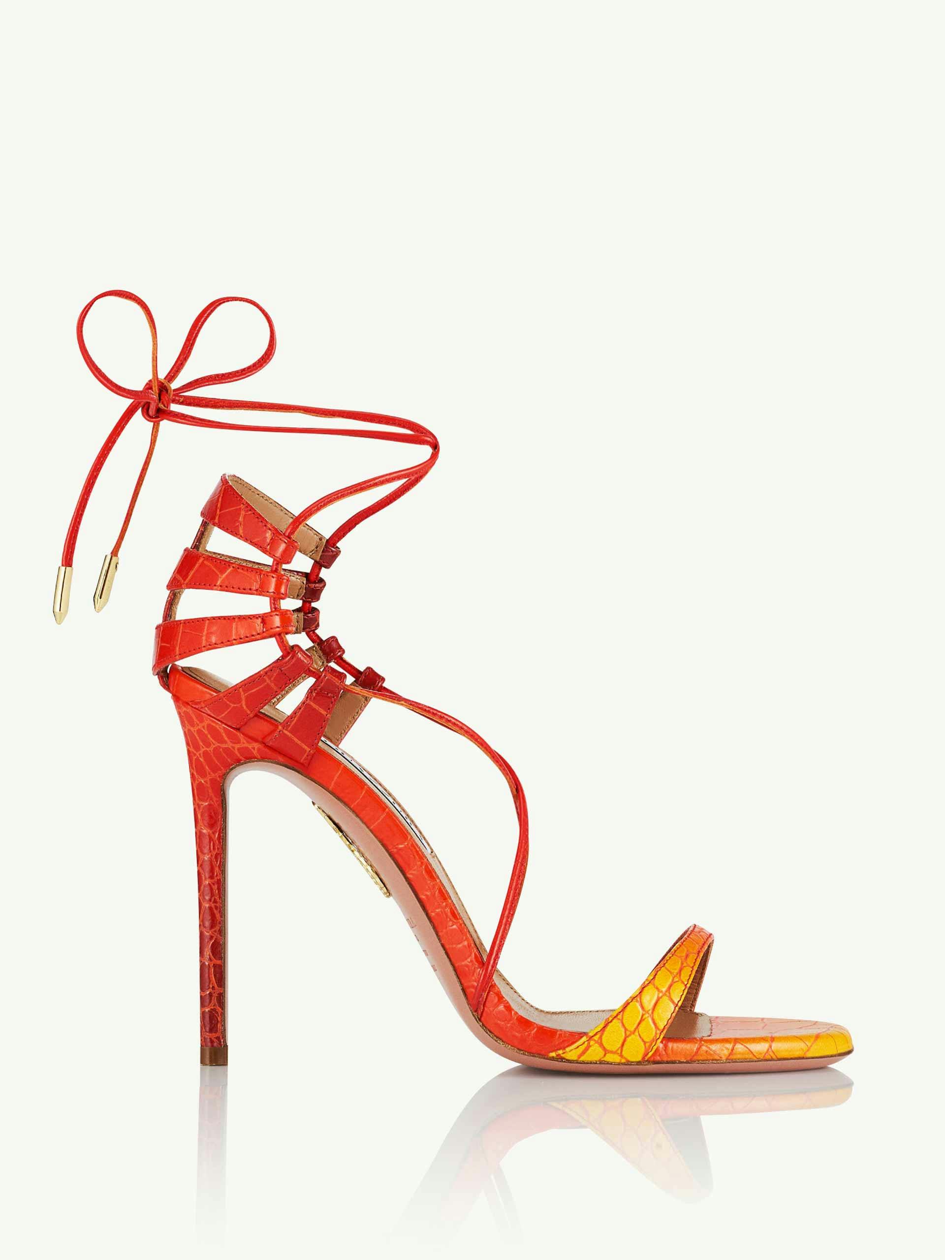 Orange ombre croc-effect strap sandals