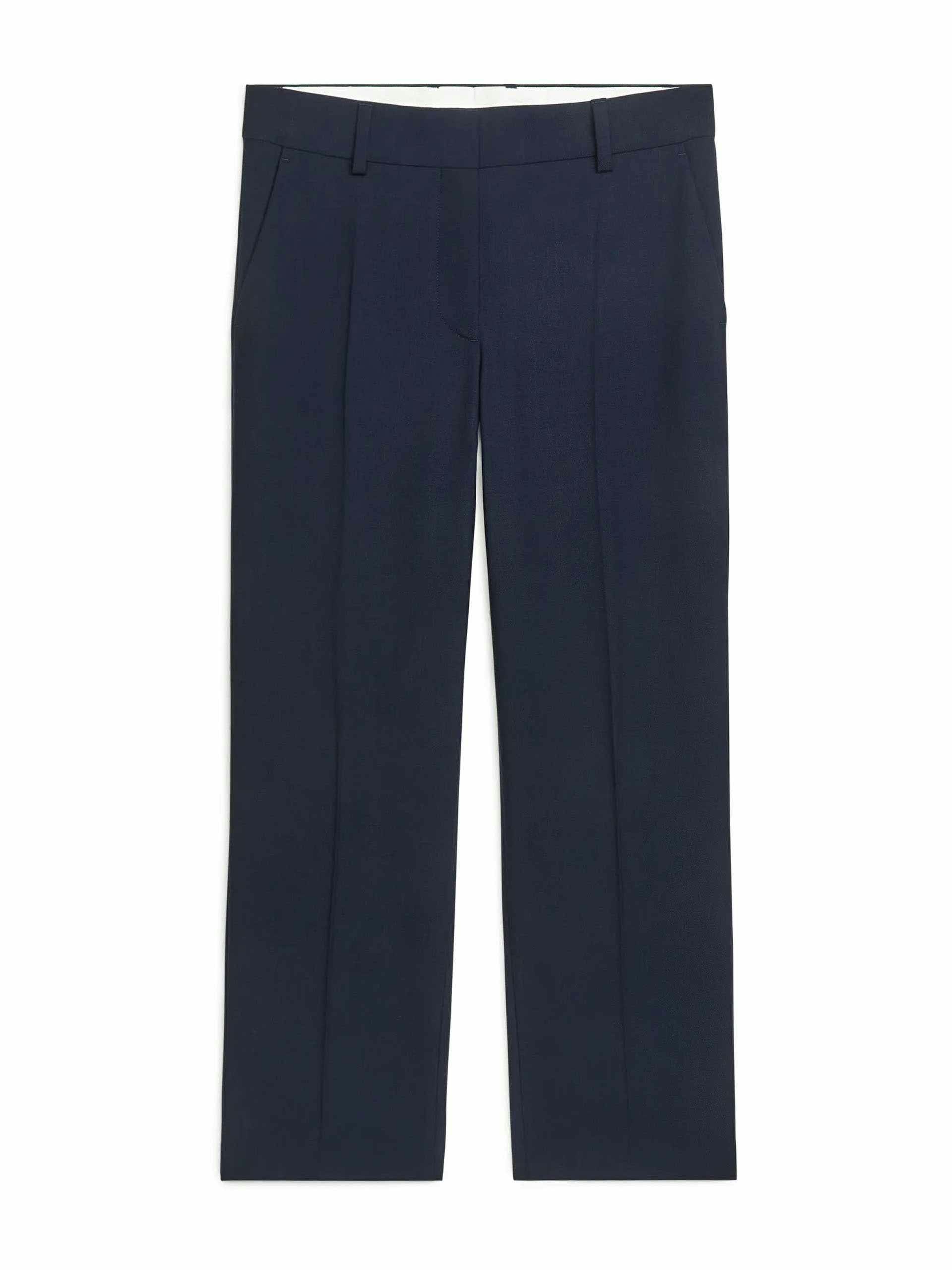 Cropped wool blend twill trousers